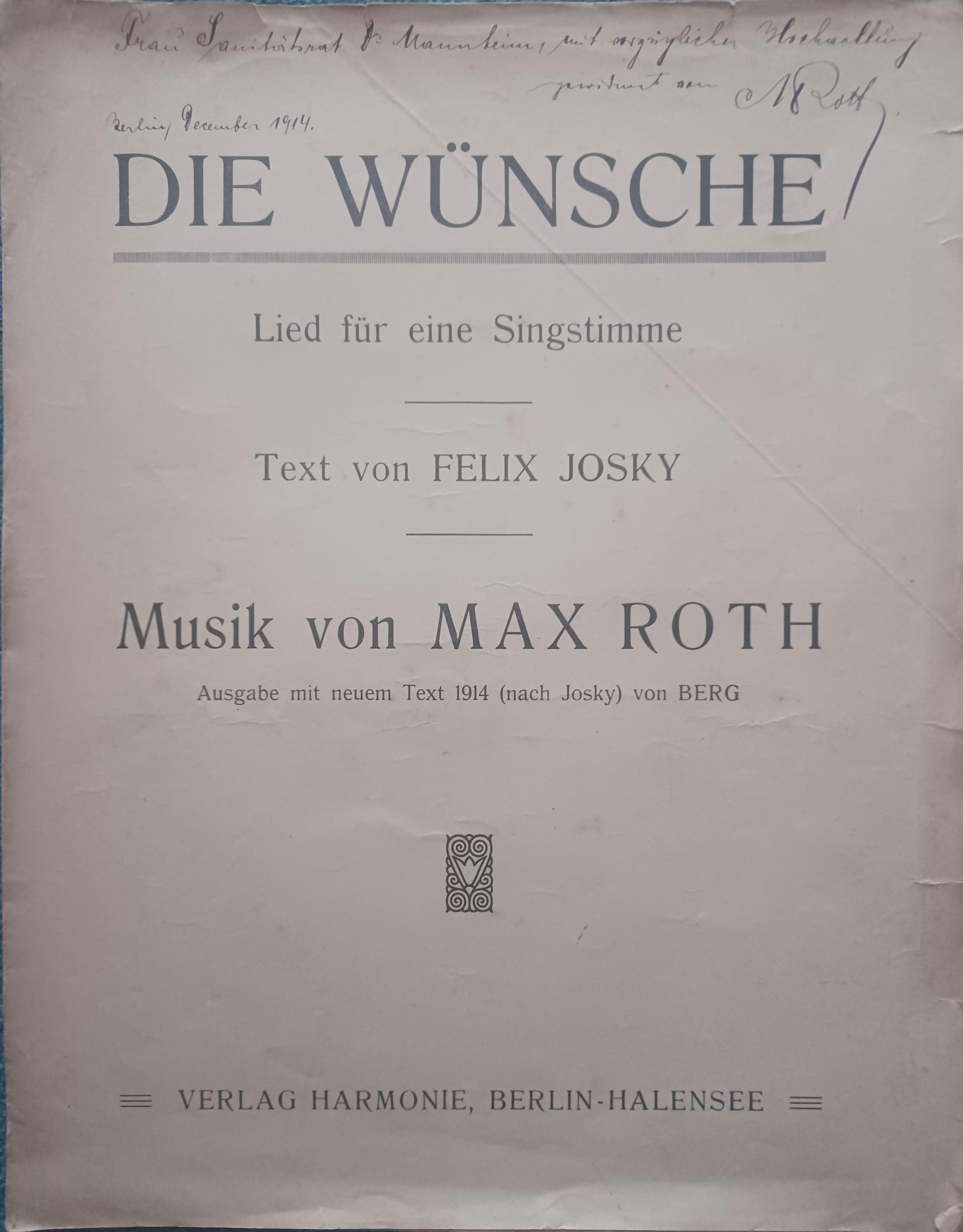 Die Wünsche. (Widmung des Komponisten).