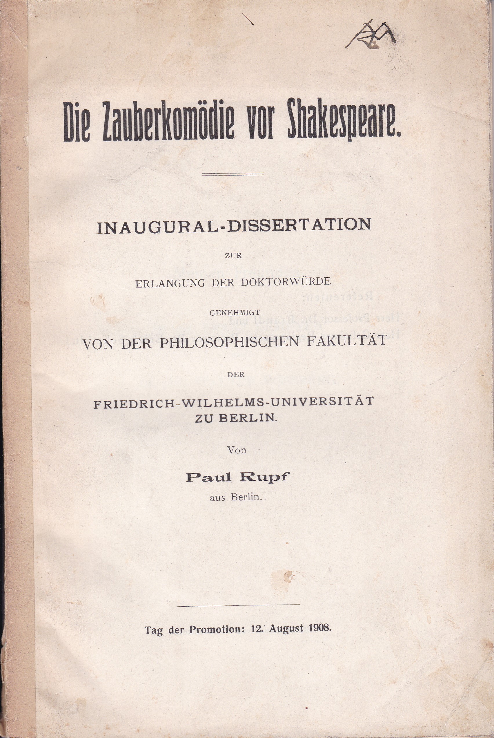 Die Zauberkomödie vor Shakespeare. (Original-Ausgabe!).