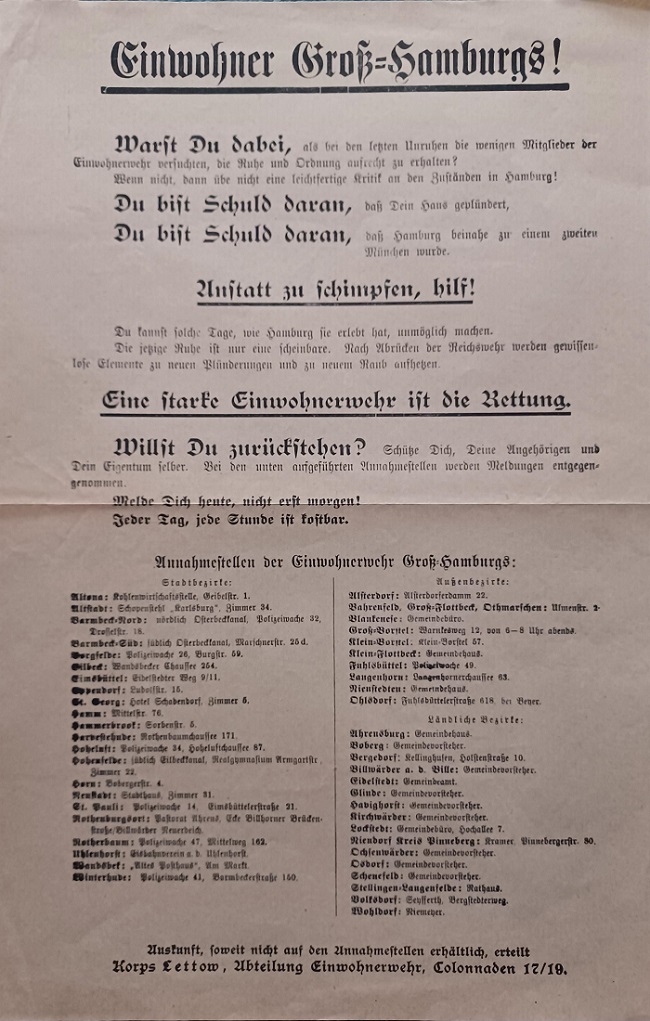 Einwohner Groß-Hamburgs! Warst du dabei, als bei den letzten Unruhen …