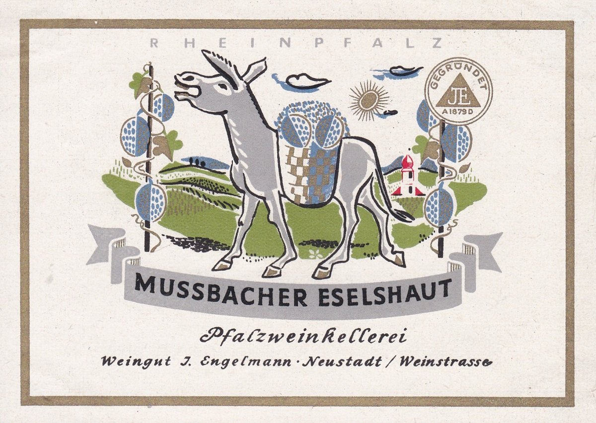 Entwurf einer Flaschenetikettierung für die Rheinpfalz-Marke "Mussbacher Eselshaut".