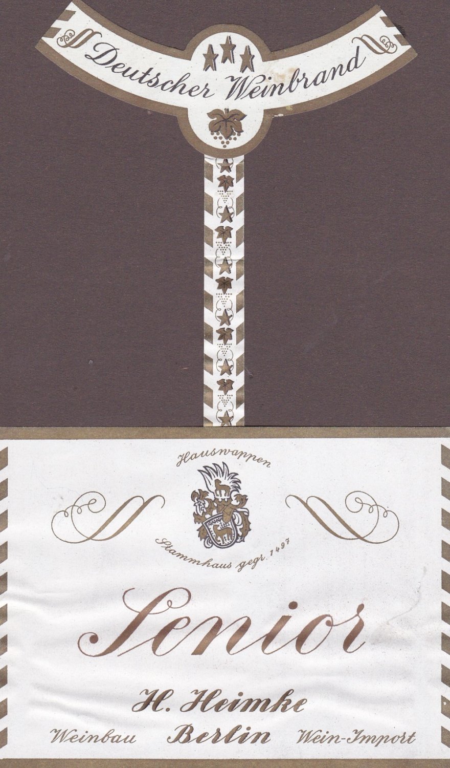 Entwurf einer Flaschenetikettierung für die Weinbrandmarke "Senior".