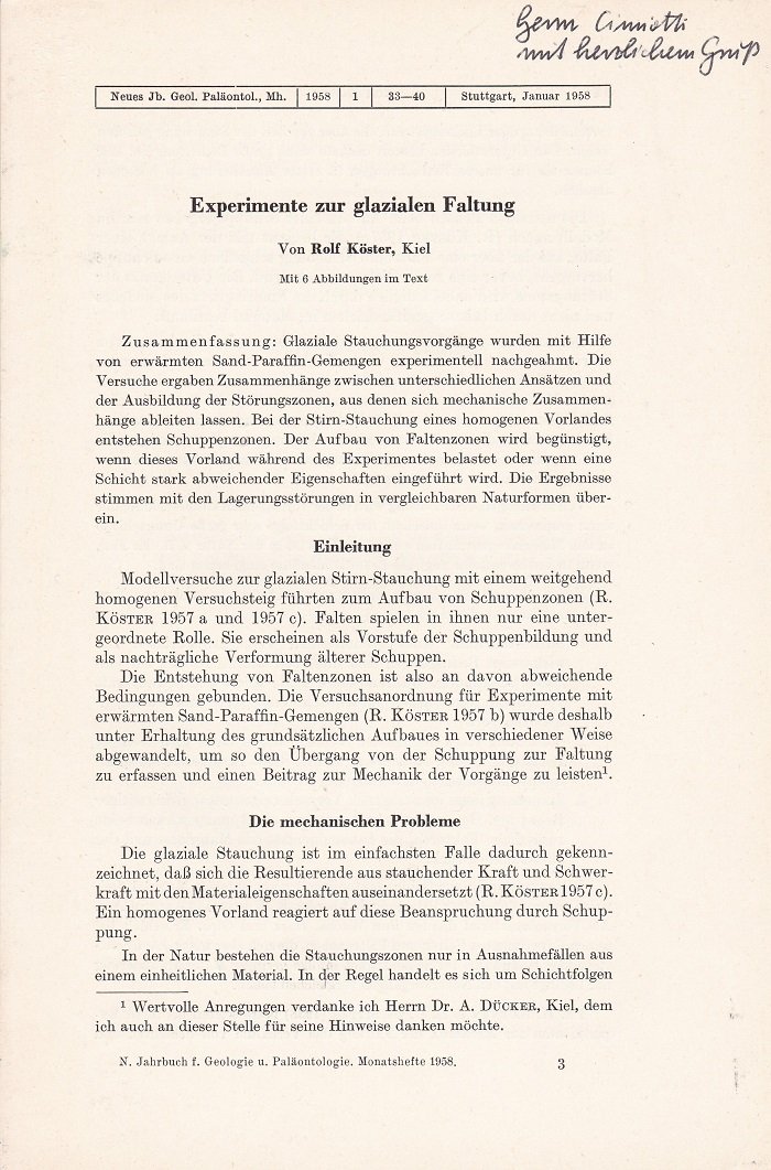 Experimente zur glazialen Faltung. (Mit Verfasserwidmung!).