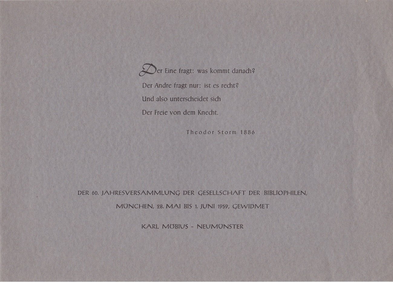 Faksimile eines Autographen und Sinnspruchs von Theodor Storm (1886). "Der …