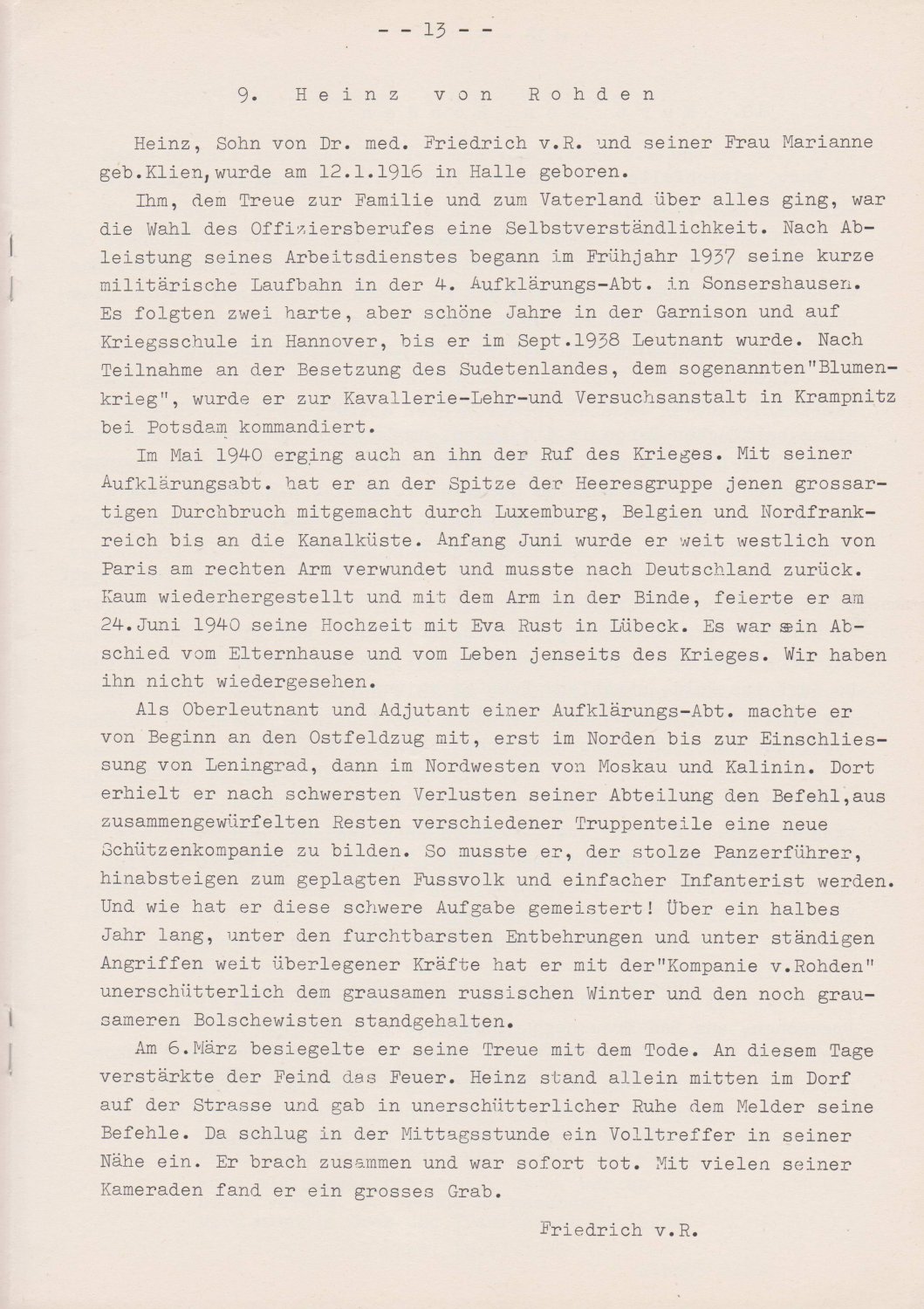 Familie von Rohden. Gedenkblätter für die Opfer beider Weltkriege.