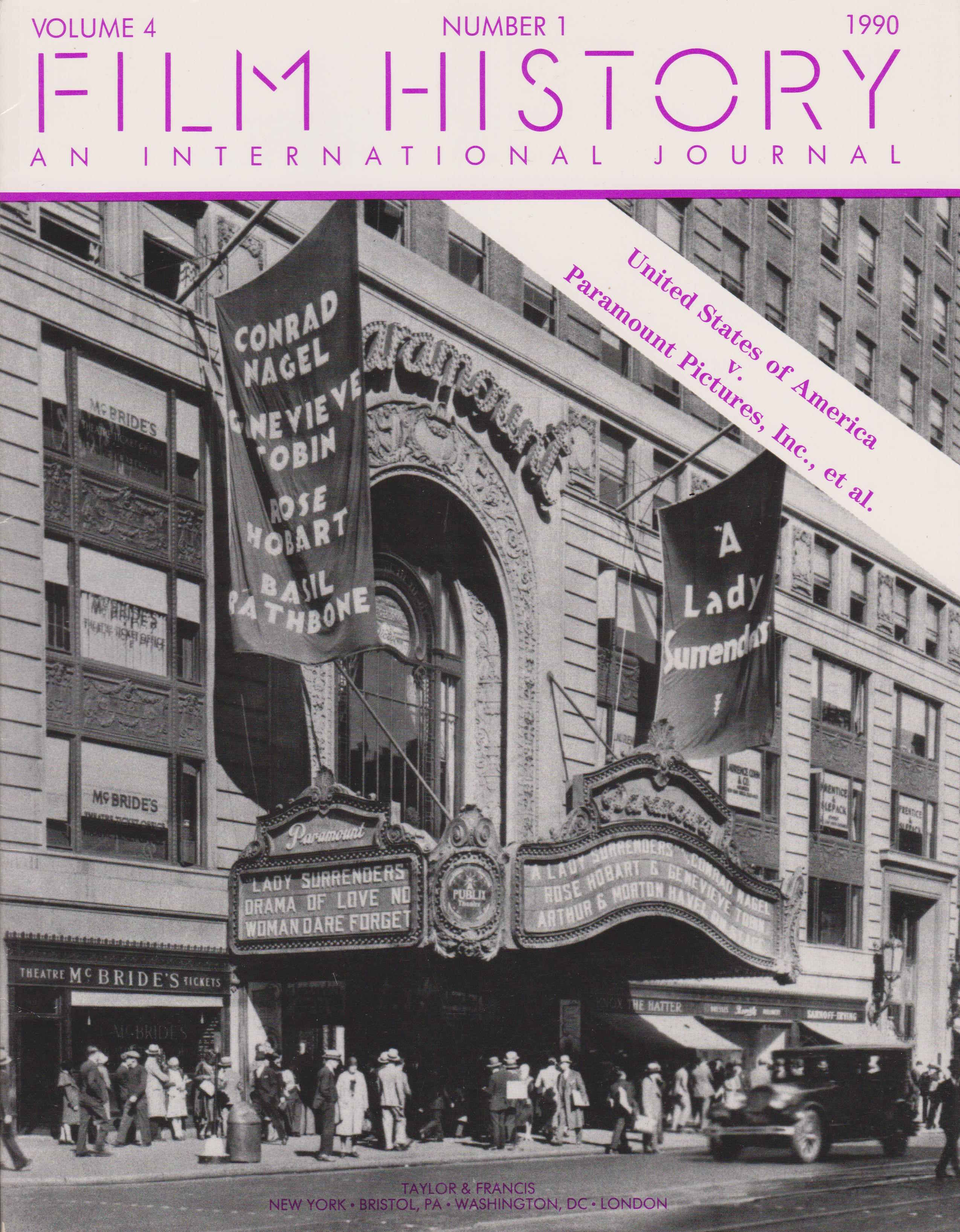 Film History, 1990, Volume 4, Number 1-4. (Complete).