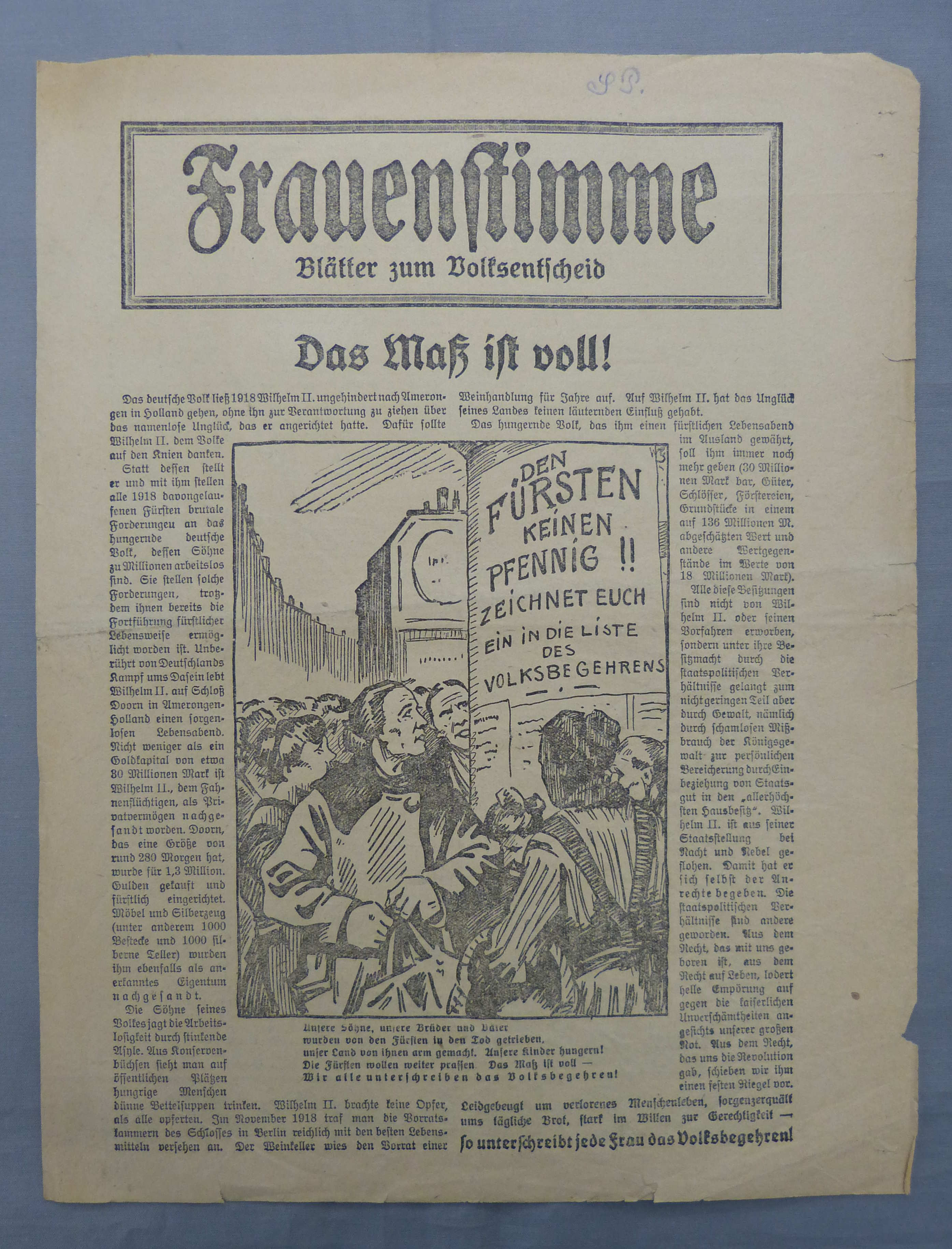 Frauenstimme. Blätter zum Volksentscheid. "Das Maß ist voll!"