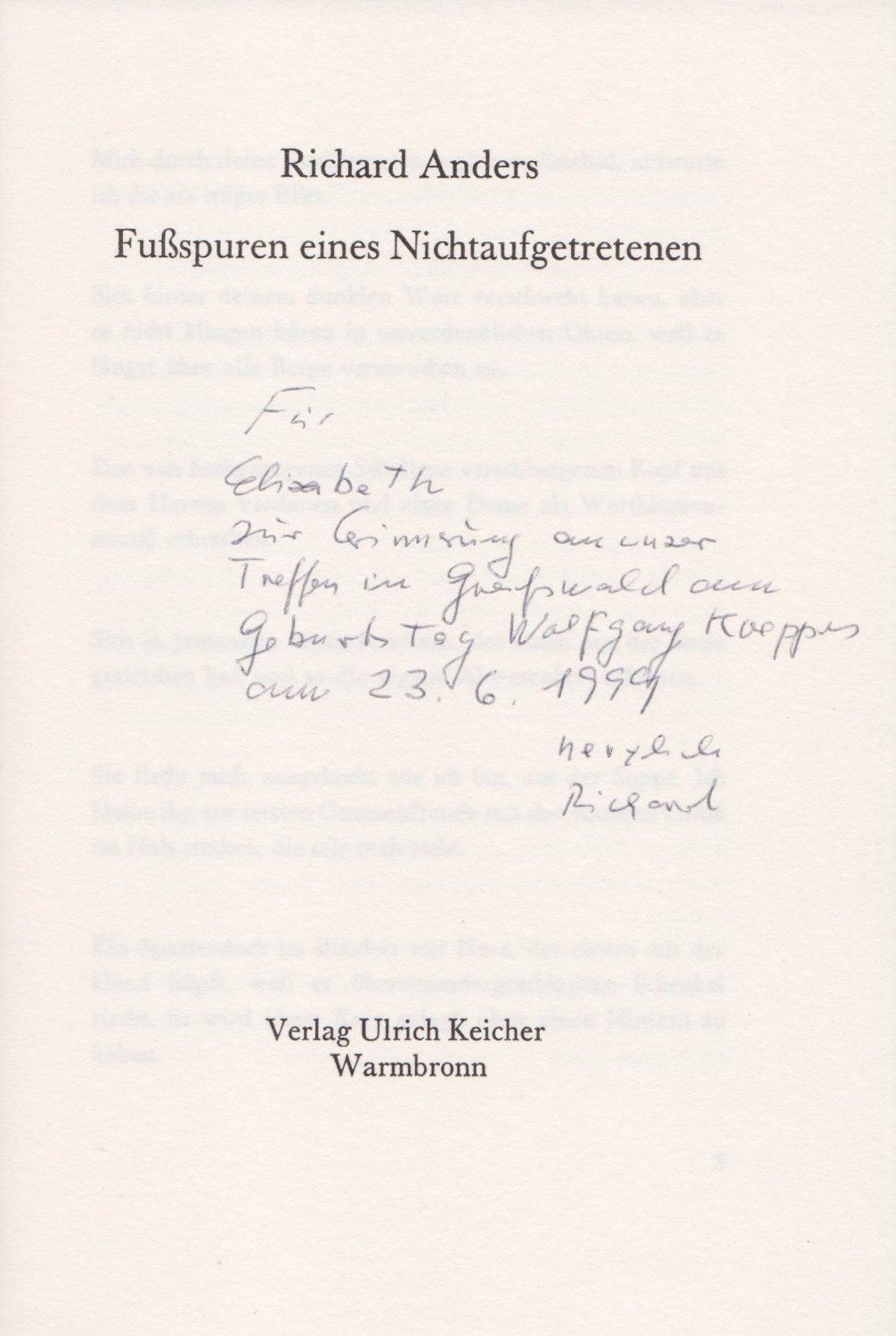 Fußspuren eines Nichtaufgetretenen.(Verfasserwidmung!).