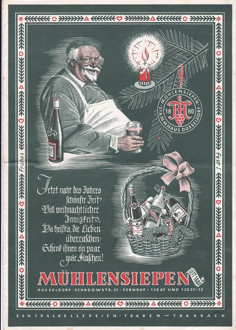 Historischer Produktprospekt zur Weihnachtszeit um 1950.