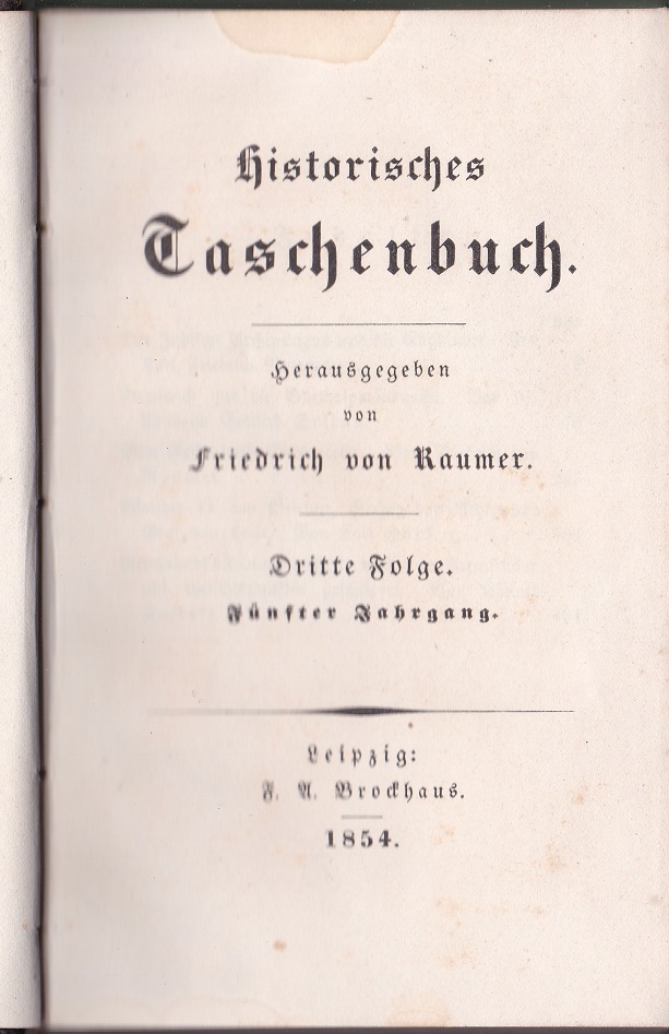 Historisches Taschenbuch. Dritte (3.) Folge. Fünfter (5.) Jahrgang.
