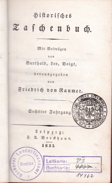 Historisches Taschenbuch. Sechster (6.) Jahrgang.