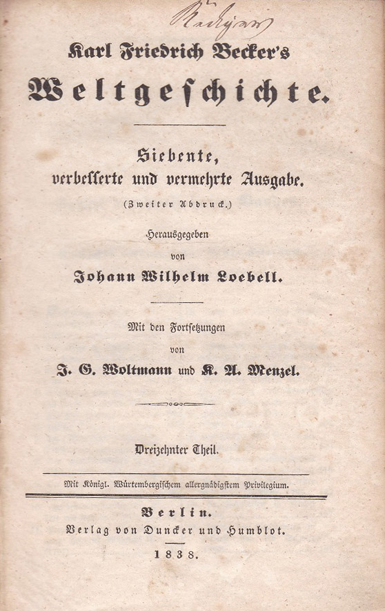 Karl Friedrich Becker's Weltgeschichte. Dreizehnter Theil.
