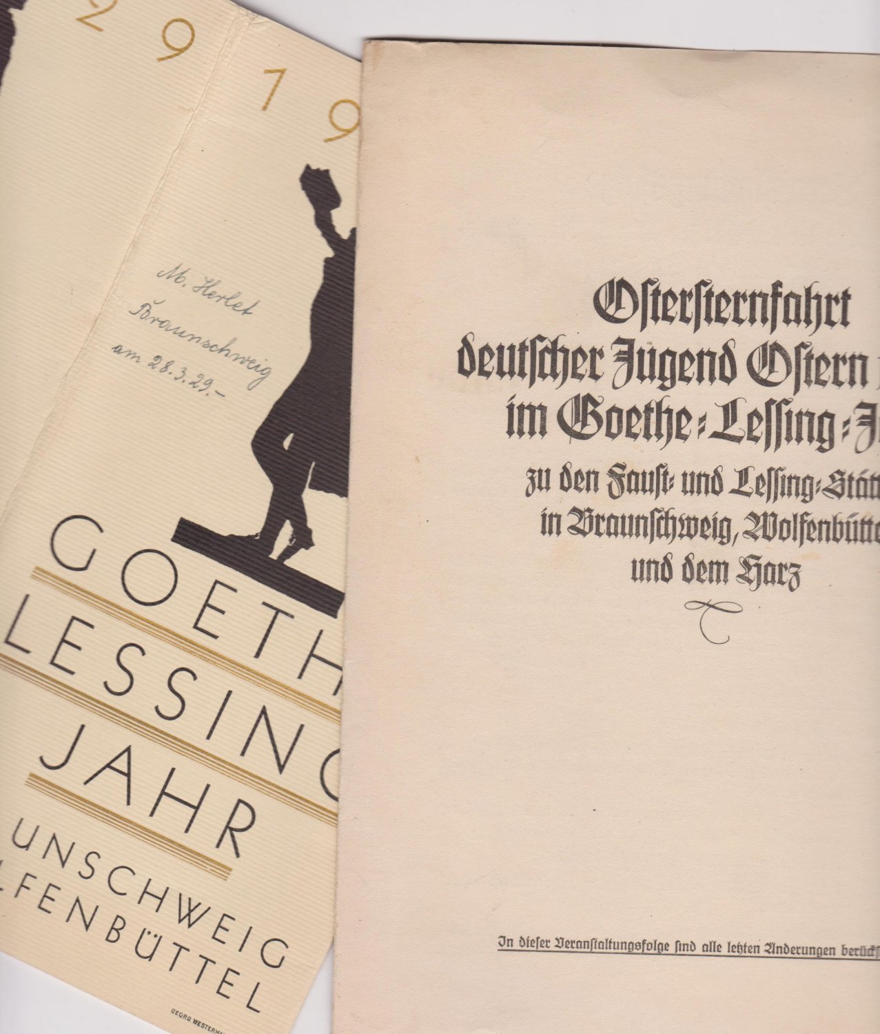 Konvolut zu Goethe-Lessing-Jahr 1929: 5 Hefte und 1 Buch
