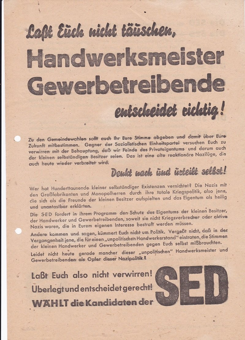 Laßt euch nicht täuschen, Handwerksmeister / Gewerbetreibende, entscheidet richtig!