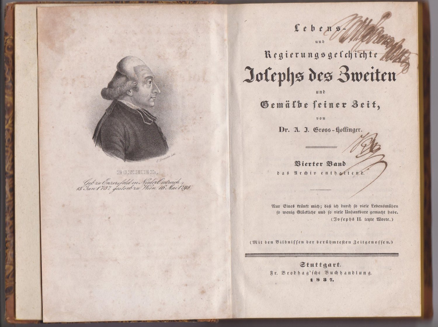 Lebens- und Regierungsgeschiche Josephs des Zweiten und Gemälde seiner Zeit.