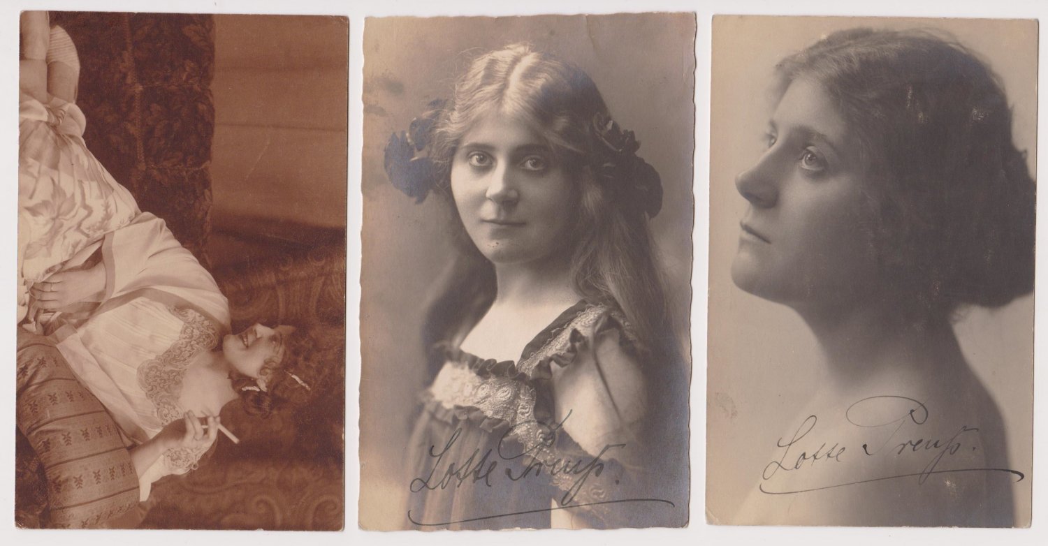 Lotte Preuß. 3 signierte Autogrammkarten.