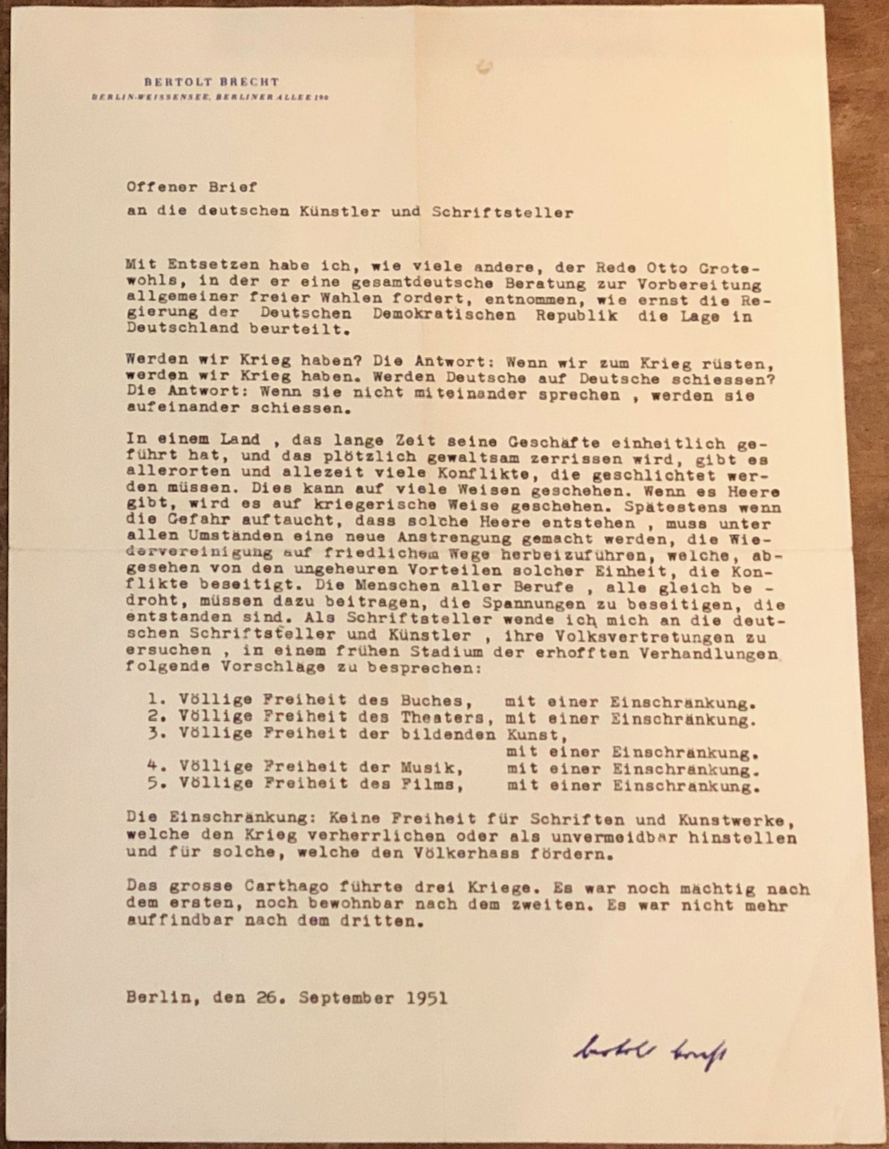 Offener Brief an die deutschen Künstler und Schriftsteller.