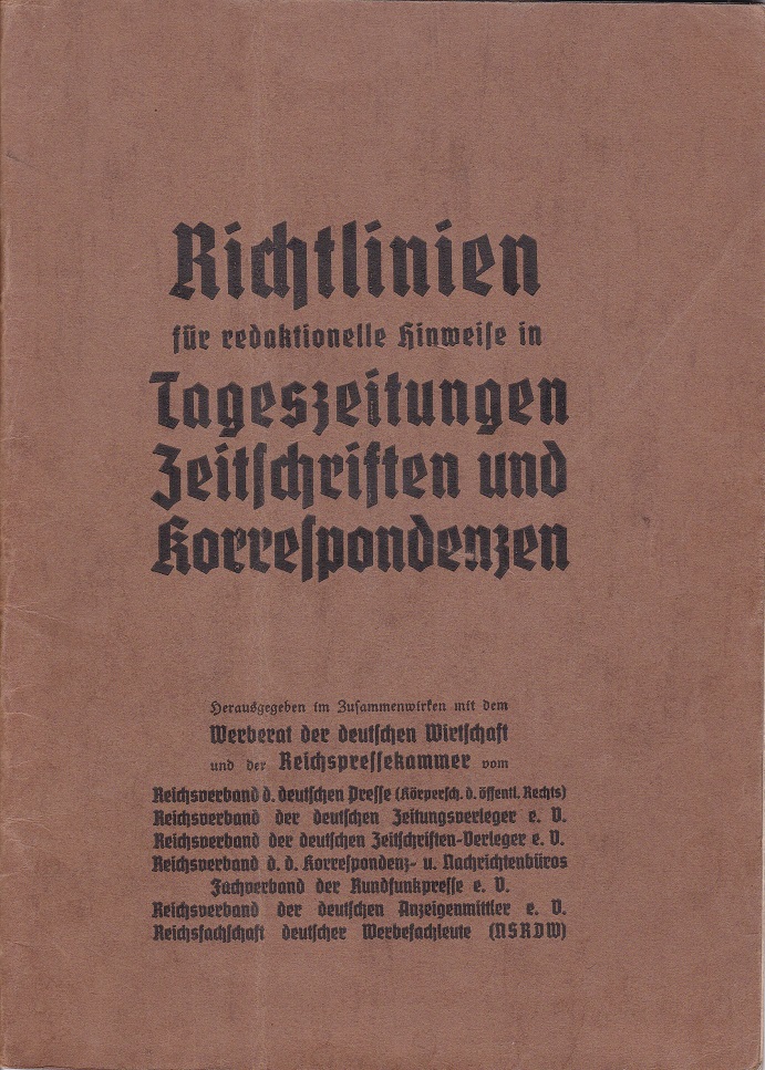 Richtlinien für redaktionelle Hinweise in Tageszeitungen, Zeitschriften und Korrespondenzen.