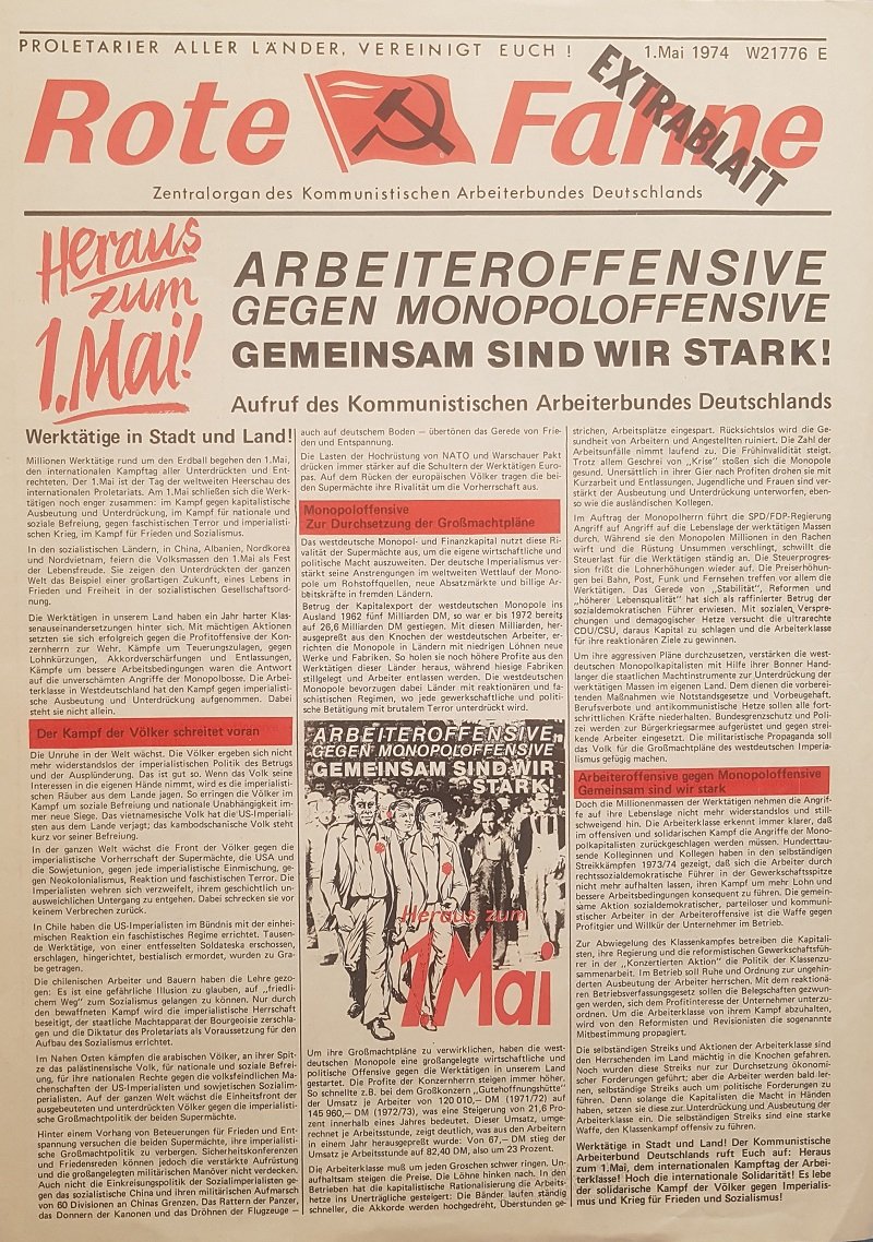 Rote Fahne. Zentralorgan des Kommunistischen Arbeiterbundes Deutschlands. Extrablatt 1. Mai …