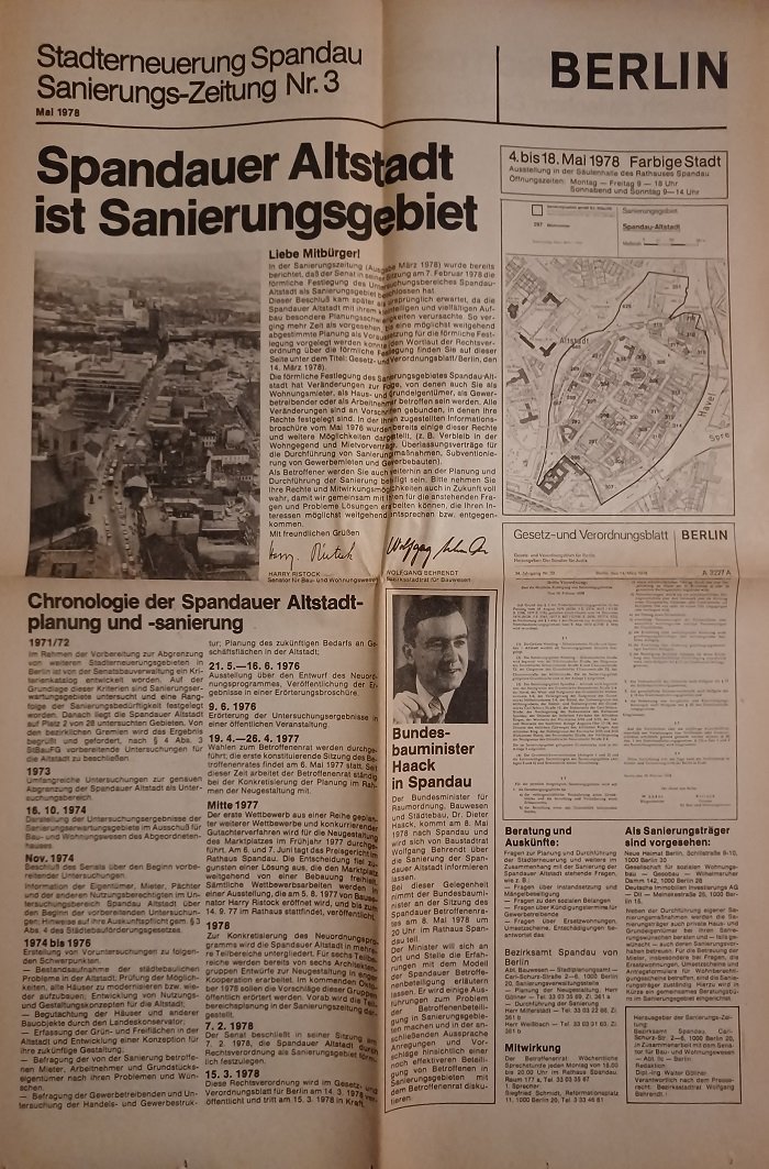 Stadterneuerung Spandau. Sanierungs-Zeitung Nr. 3, Mai 1978.