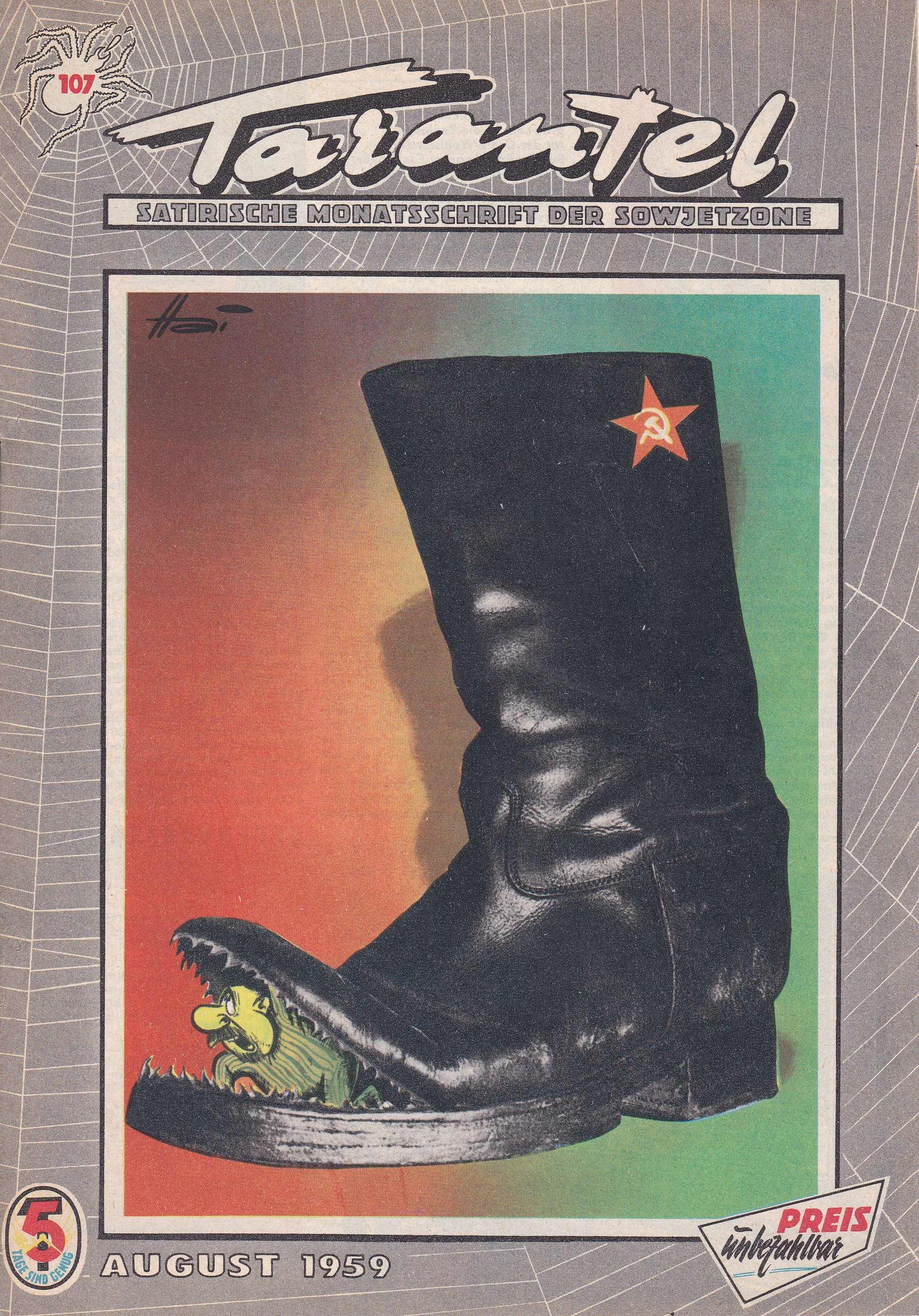 Tarantel. Satirische Monatsschrift der Sowjetzone. August 1959.