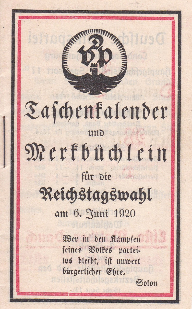 Taschenkalender und Merkbüchlein für die Reichstagswahl am 6. Juni 1920.
