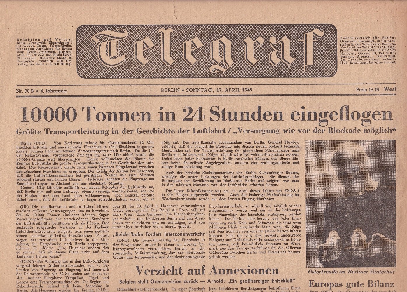 Telegraf. Sonntag, 17. April 1949. Nr. 90 B, 4. Jahrgang.