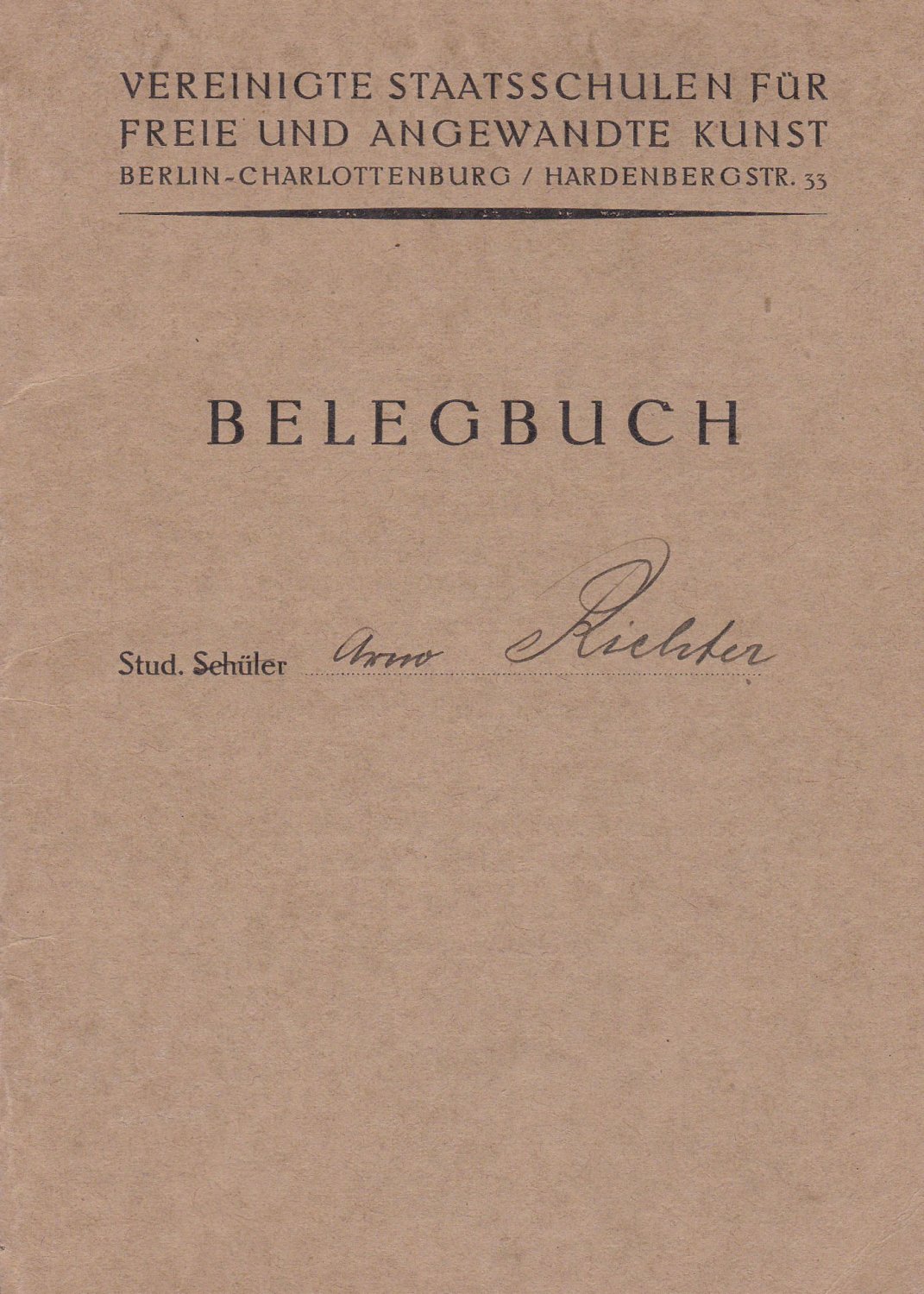 Universitätsdokumente des späteren Kostümbildners, Bühnenbildners und Filmarchitekten Arno Richter.