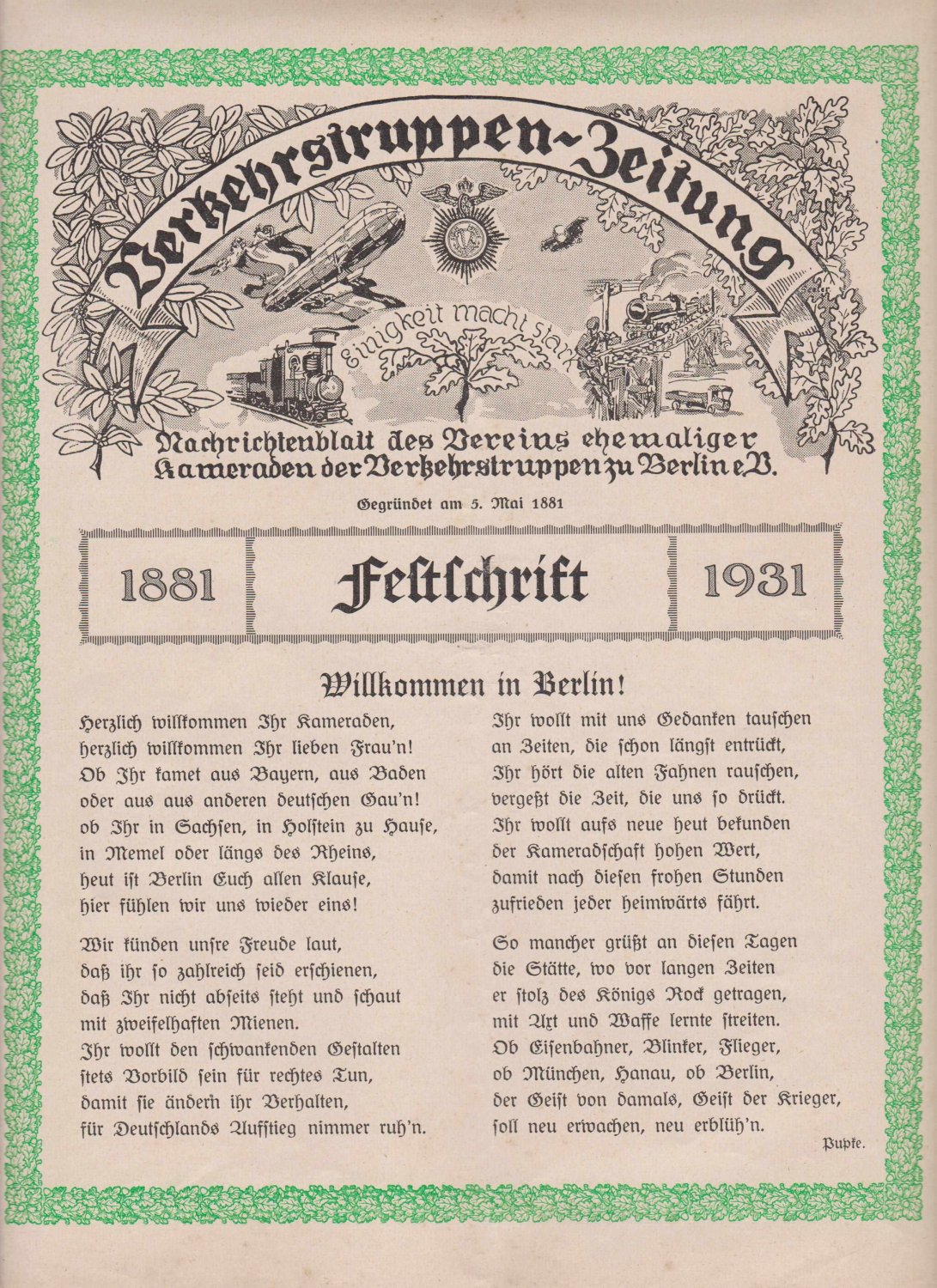 Verkehrstruppen-Zeitung. Festschrift 1881-1931.