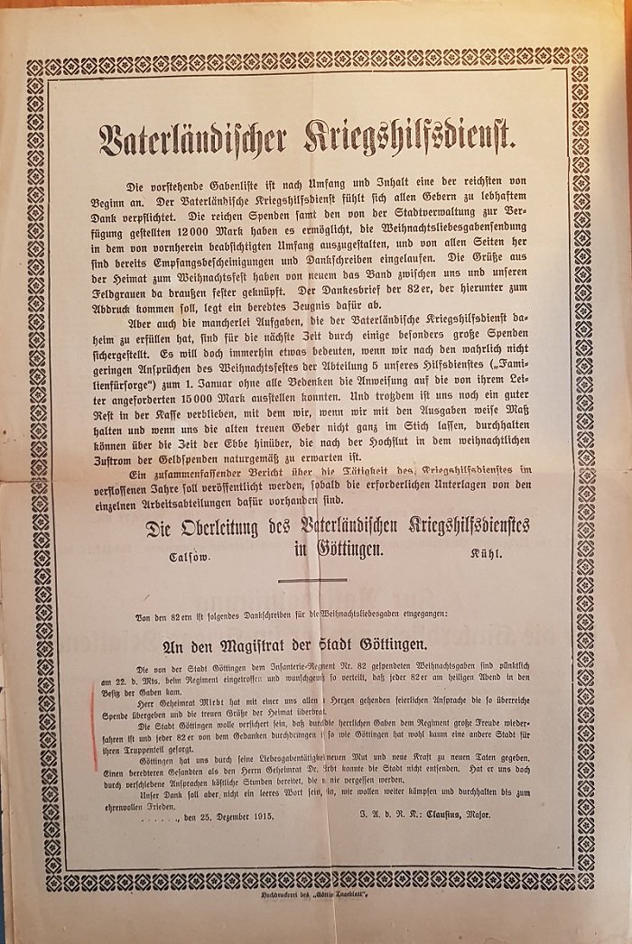 Verzeichnis der allgemeinen Spenden. 10. Veröffentlichung. (Weihnachten 1915).