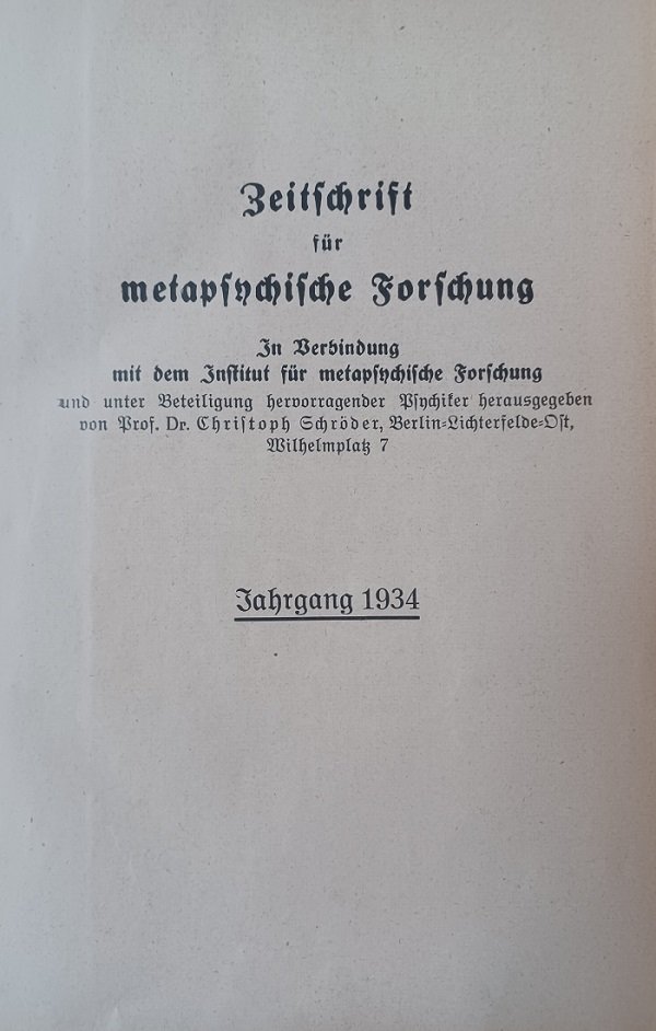 Zeitschrift für metapsychische Forschung. Jahrgang 1934/1935.