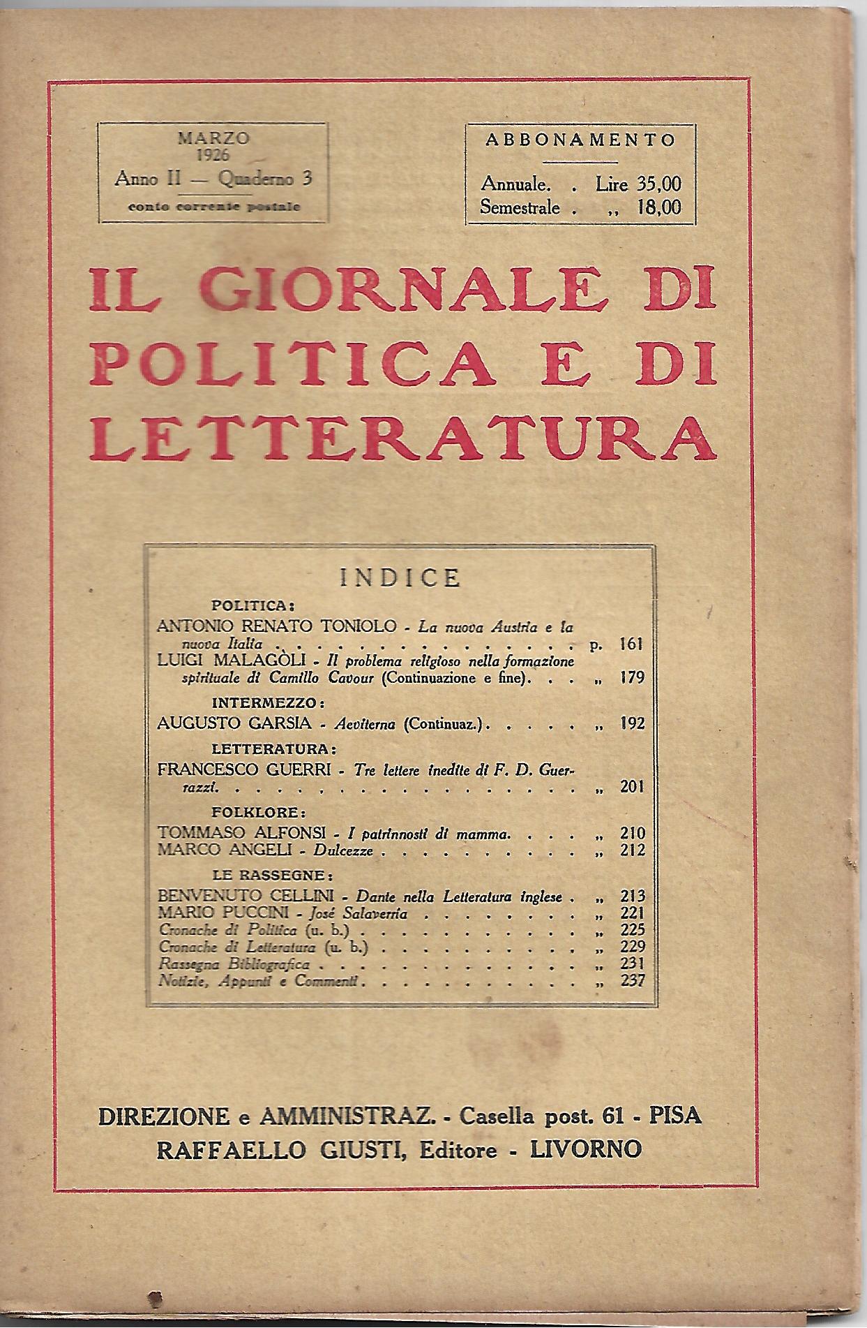 Il giornale di politica e di letteratura - anno II …