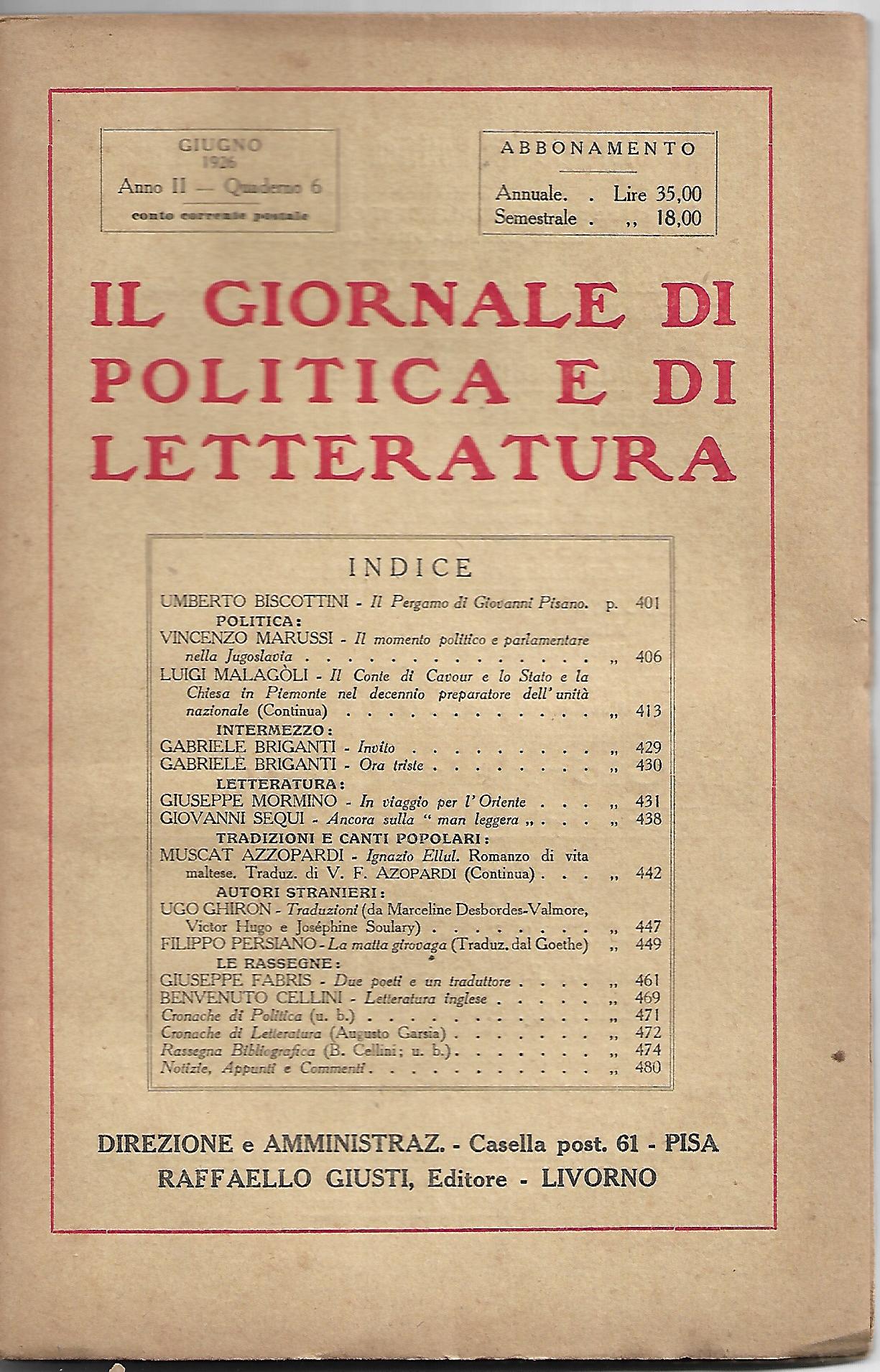 Il giornale di politica e di letteratura - anno II …