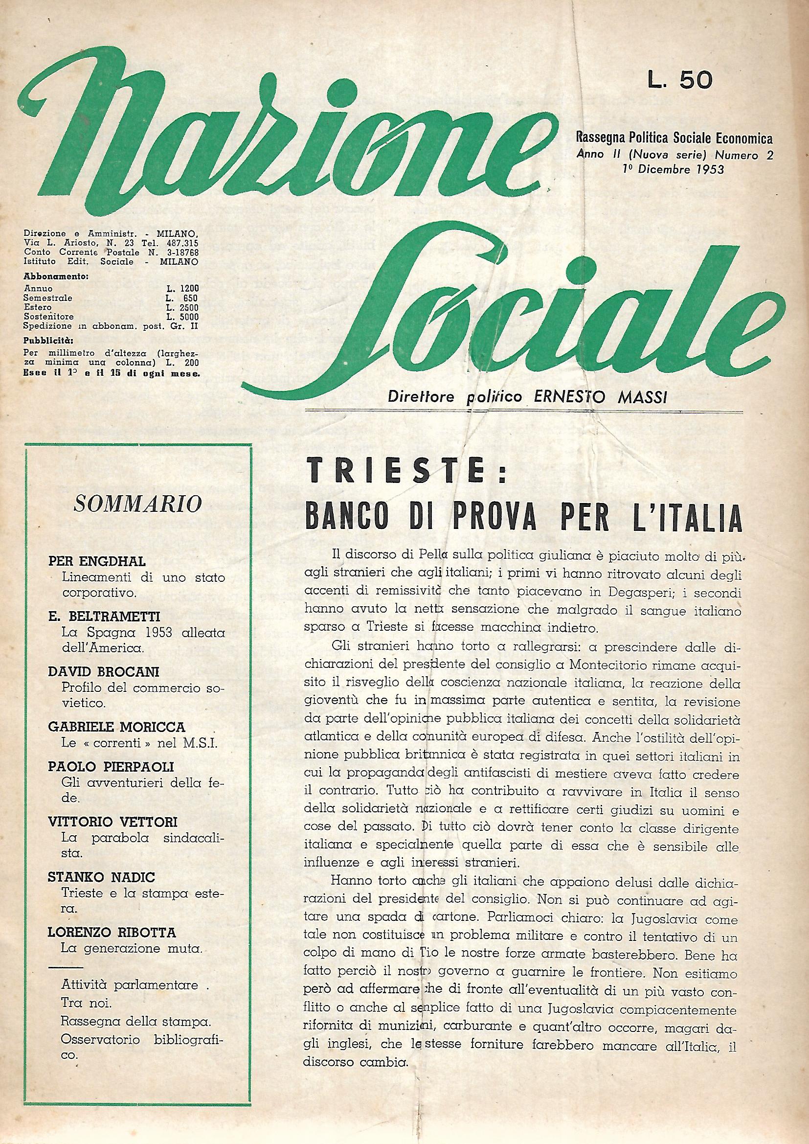 NAZIONE SOCIALE - quindicinale - ANNO II N.2 Nuova serie …