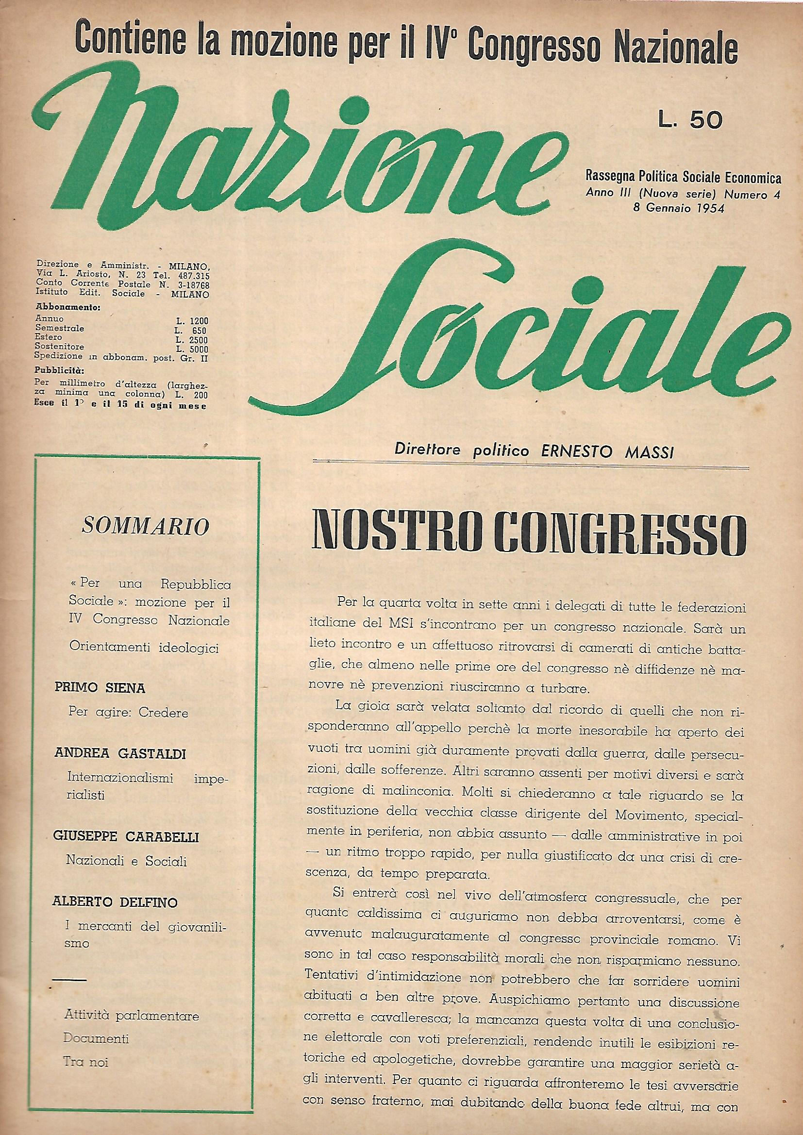 NAZIONE SOCIALE - quindicinale - ANNO III N.4 Nuova serie …