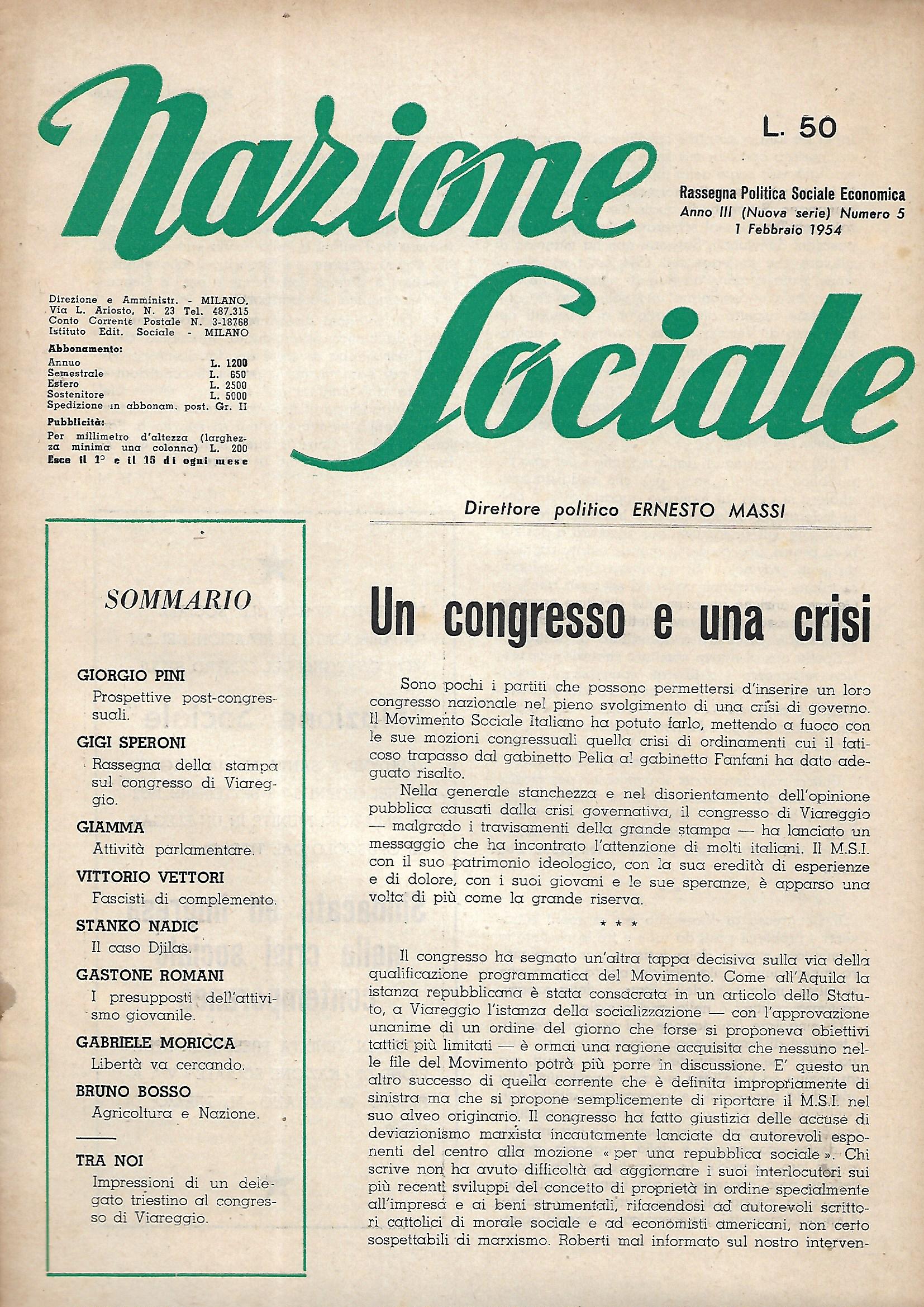 NAZIONE SOCIALE - quindicinale - ANNO III N.5 Nuova serie …