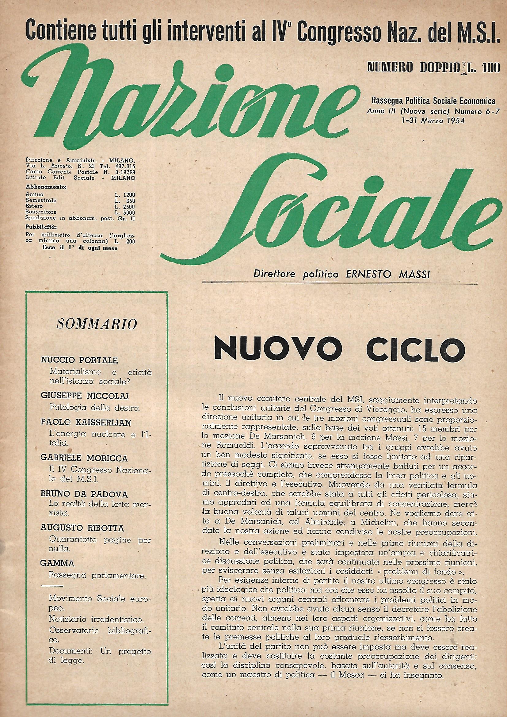 NAZIONE SOCIALE - quindicinale - ANNO III N. 6/7 Nuova …