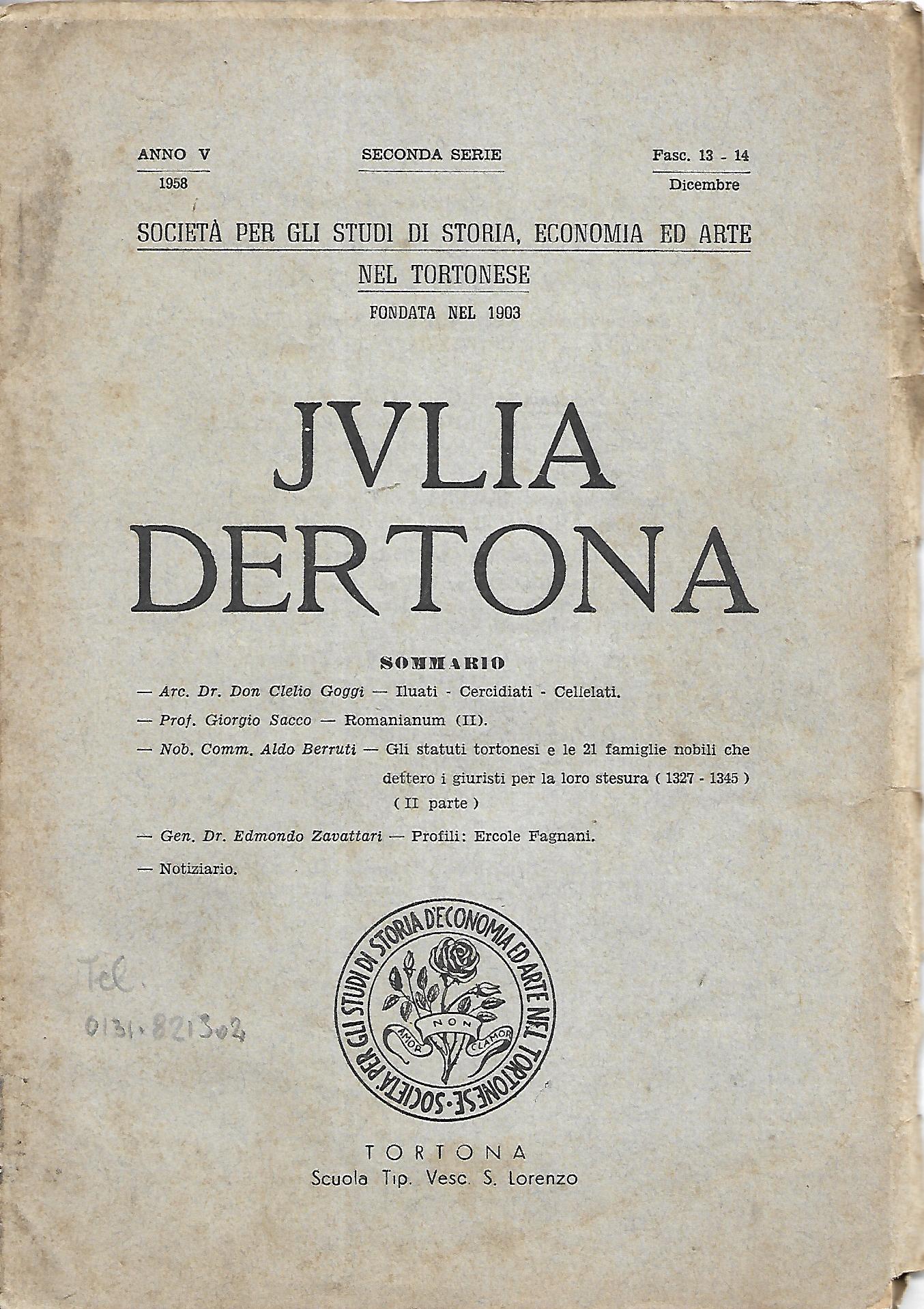 JULIA DERTONA - anno V - 1958 fasc. 13-14 dicembre