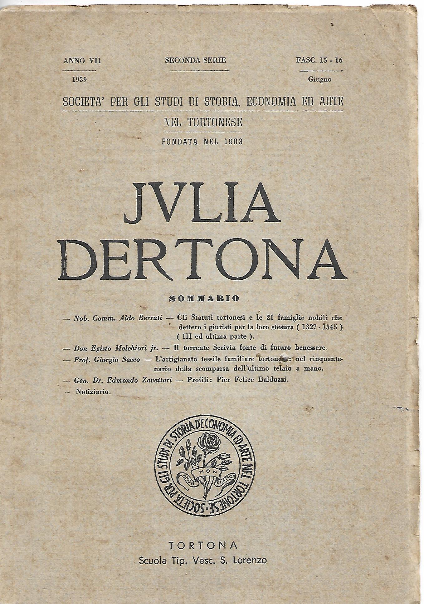 JULIA DERTONA - anno VII - 1959 fasc. 15-16 giugno
