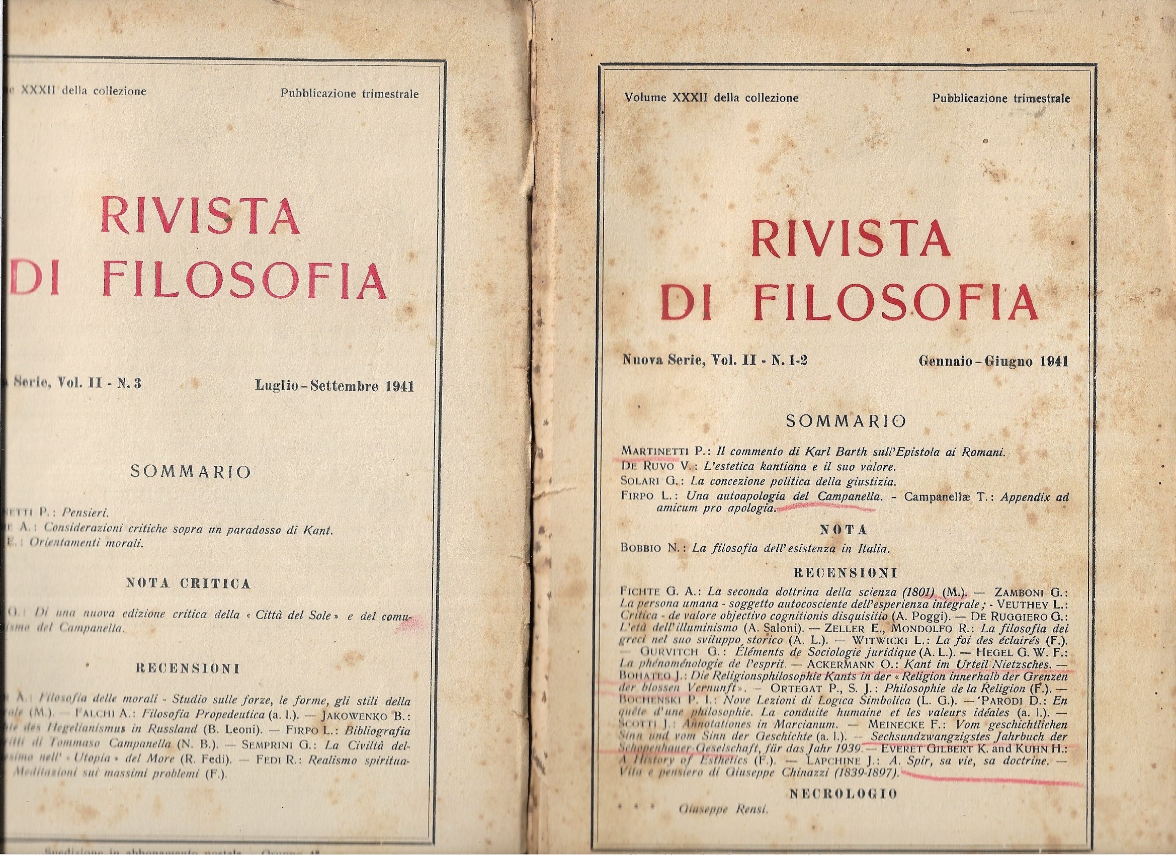 Rivista di Filosofia - anno 1941 - annata completa