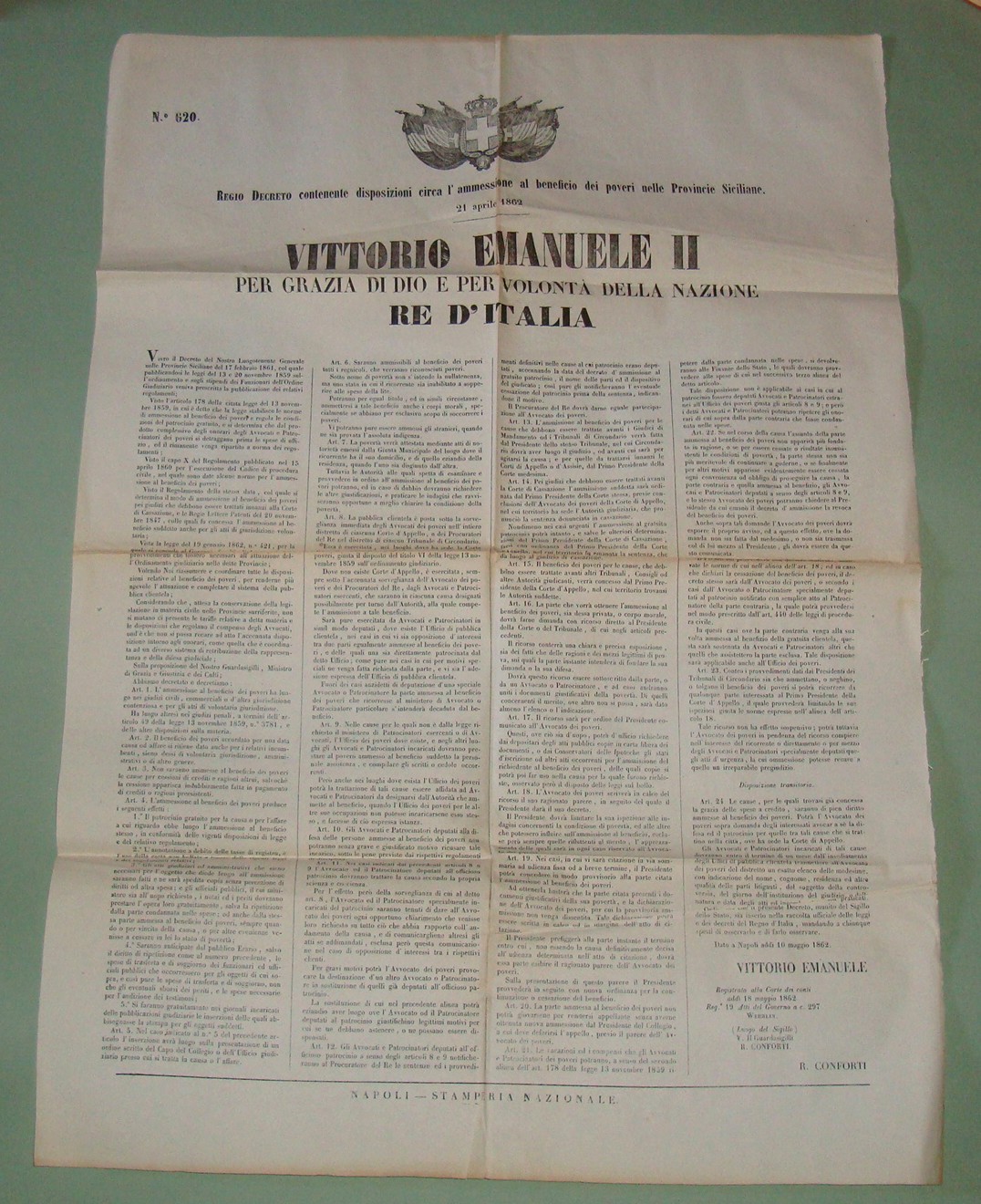 Regio Decreto 21 Aprile 1862: l'ammissione al beneficio dei poveri …