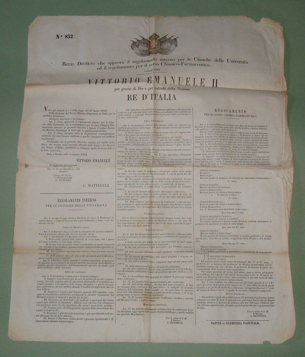 Regio Decreto 5 Ottobre 1862: le cliniche dell'Università e regolamento …