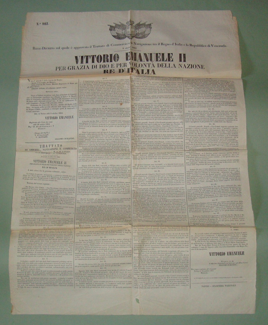 Regio Decreto 9 Ottobre 1862. Tratttato di commercio e di …