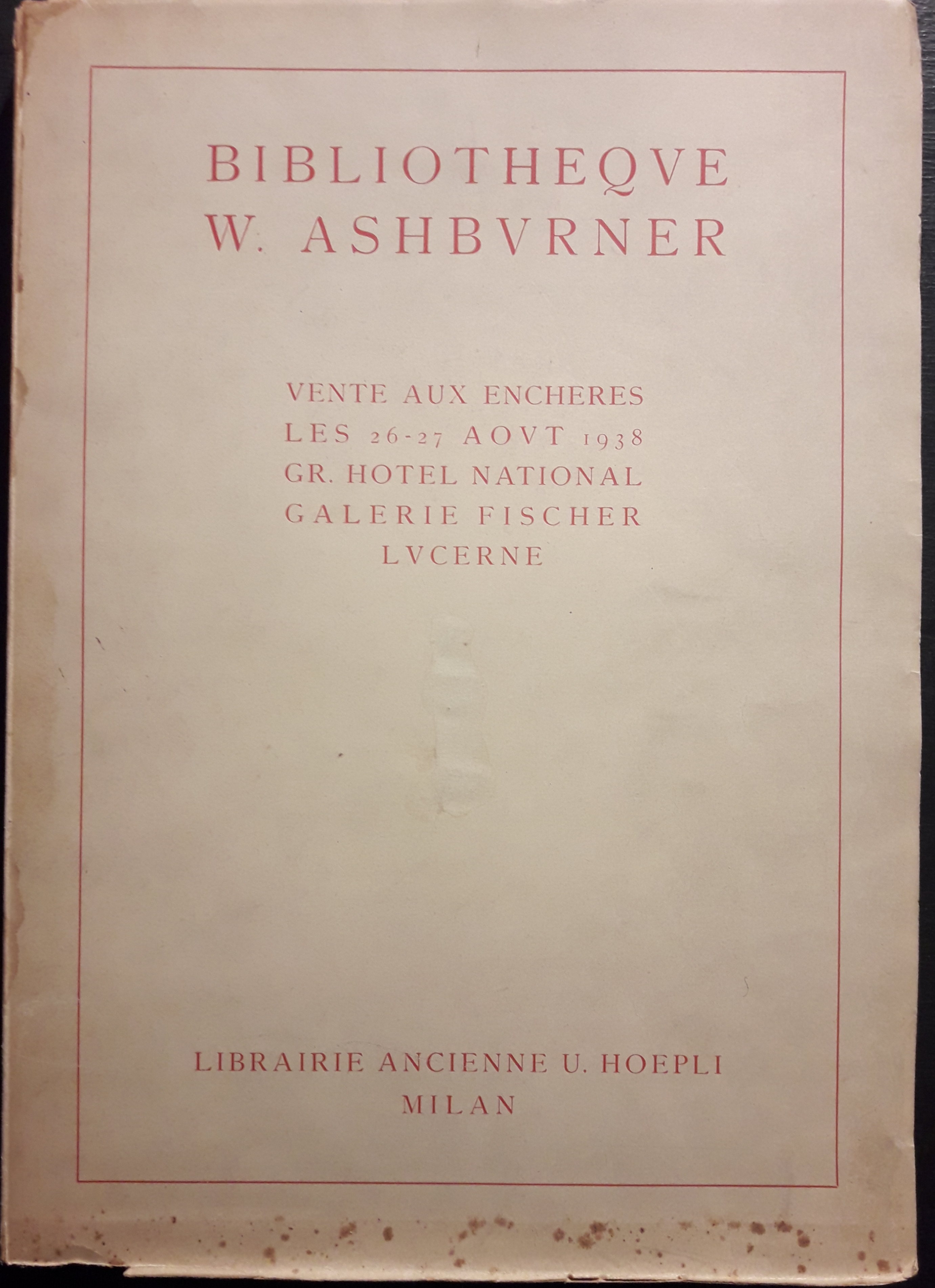 Bibliotheque W. Ashburner. Vente aux enchères les 26 - 27 …