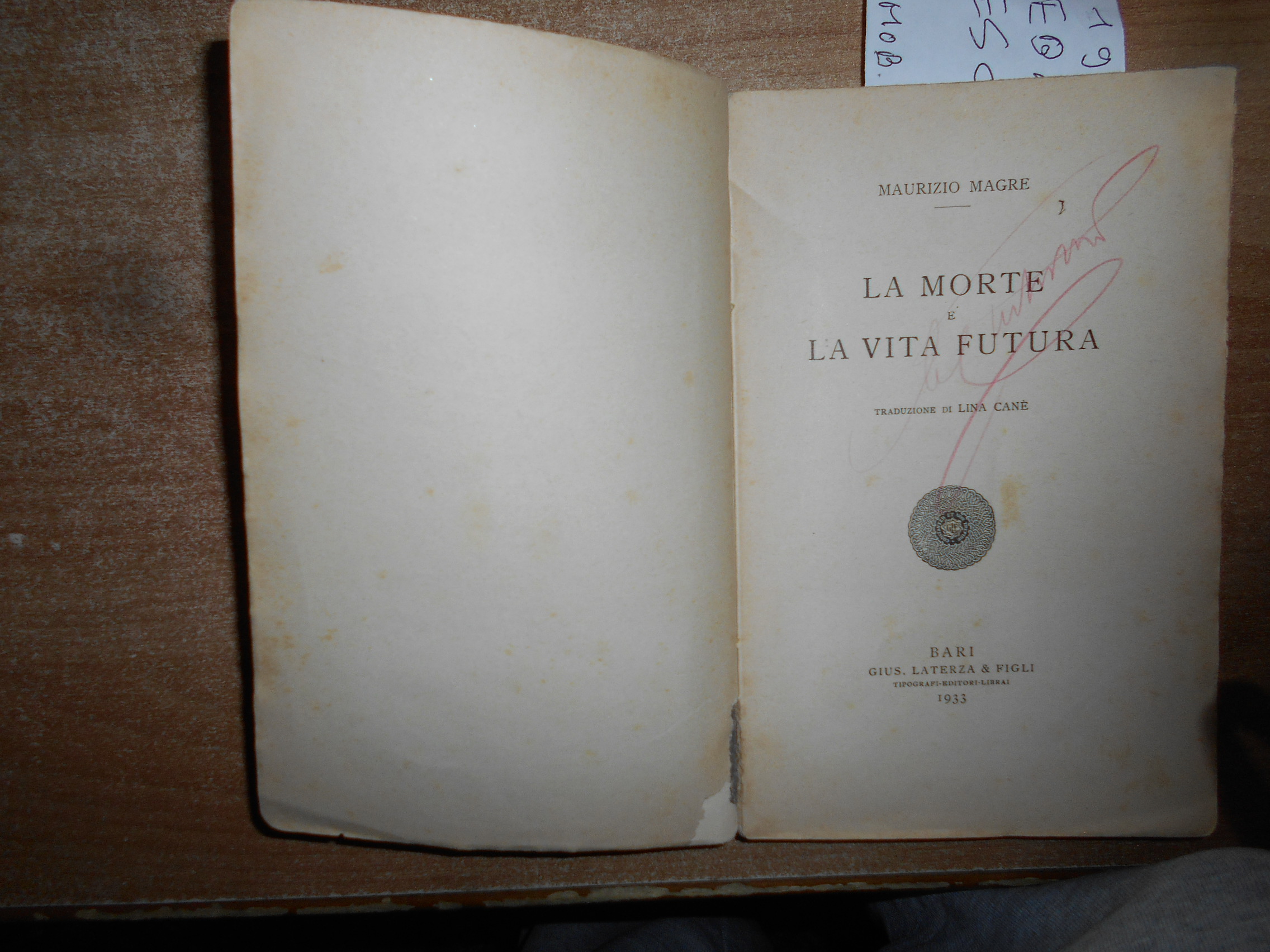 (Esoterismo) La MORTE e la Vita Futura. M. MAGRE 1933