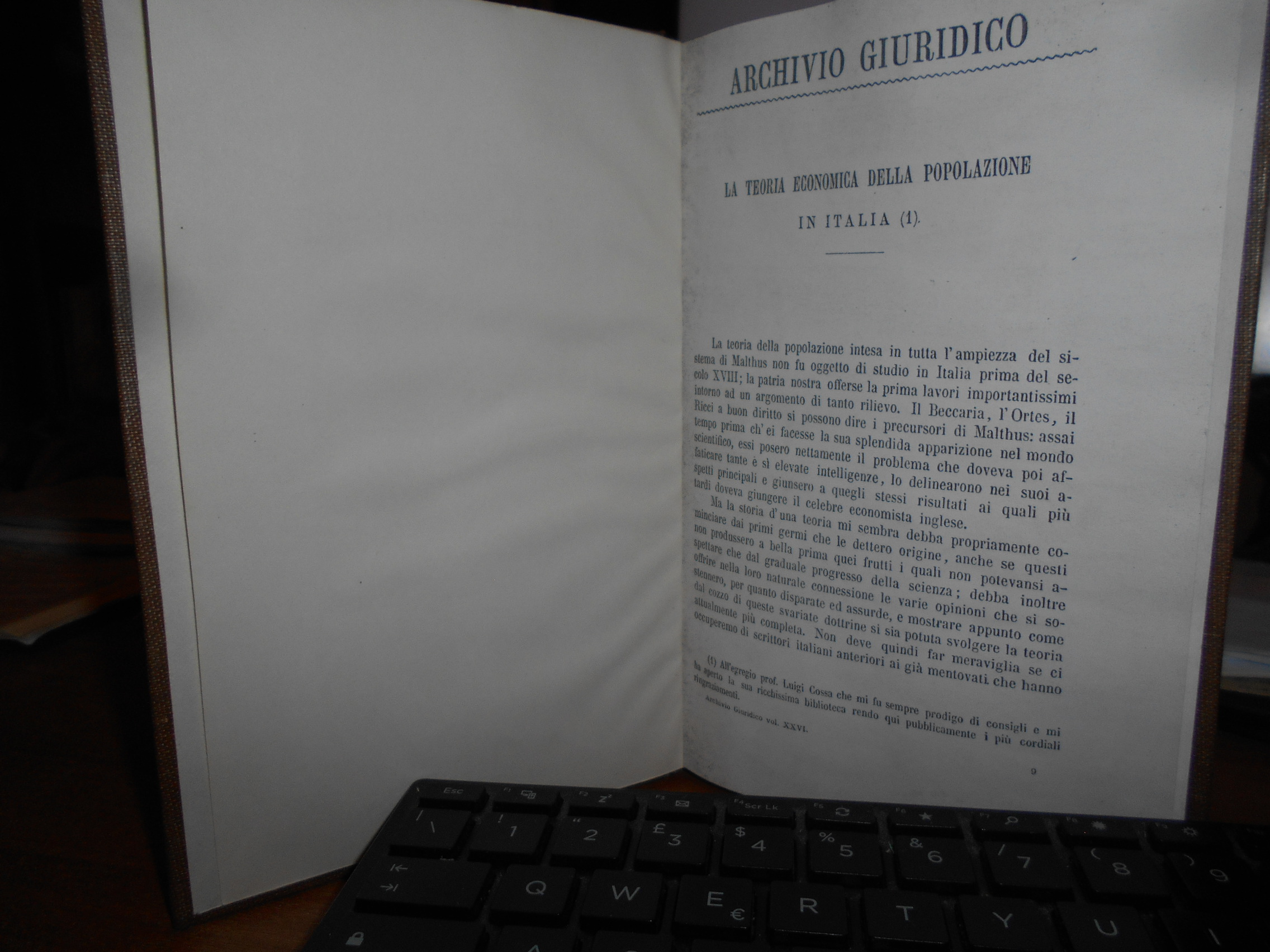 (Economia) La Teoria Economica della Popolazione in Italia. SINIGALIA 1881 …