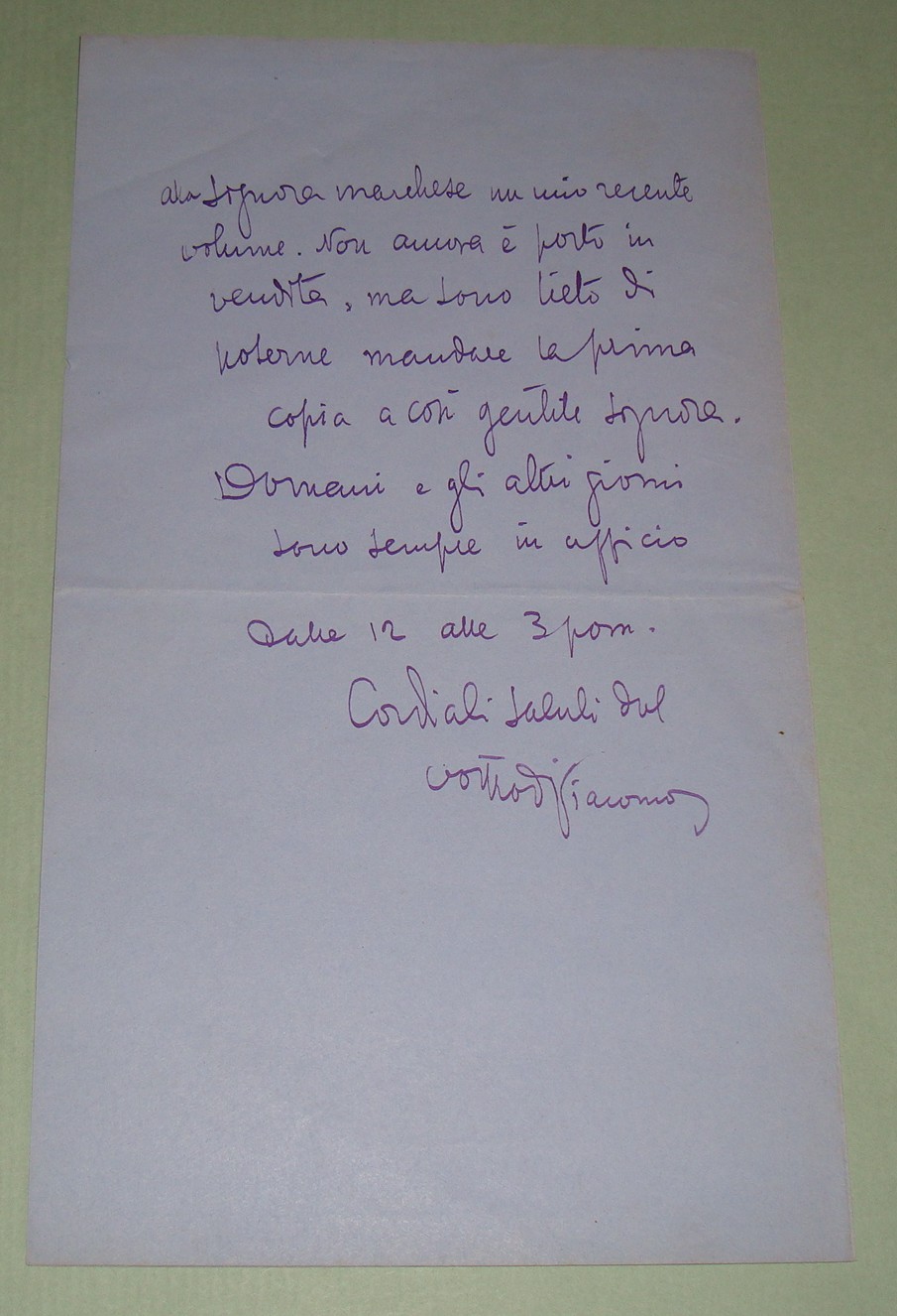 LETTERA AUTOGRAFA FIRMATA