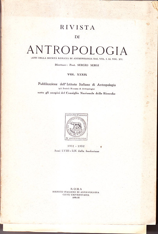RIVISTA DI ANTROPOLOGIA - VOLUME XXXIX - ATTI DELLA SOCIETA' …
