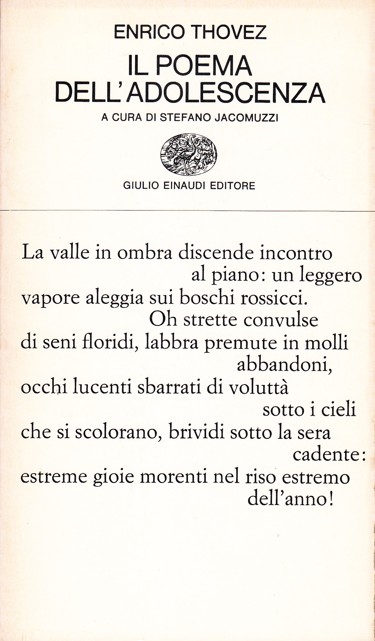 Il poema dell'adolescenza. A cura di Stefano Jacomuzzi