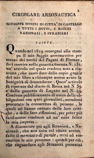 Circolare areonautica. Giuseppe Donini di Città di Castello a tutti …