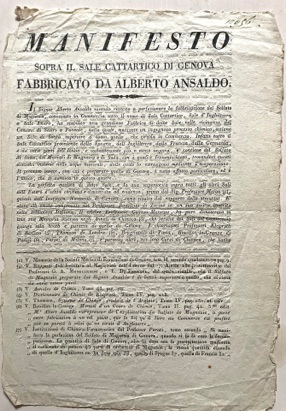Manifesto sopra il Sale Cattartico di Genova, fabbricato da Alberto …